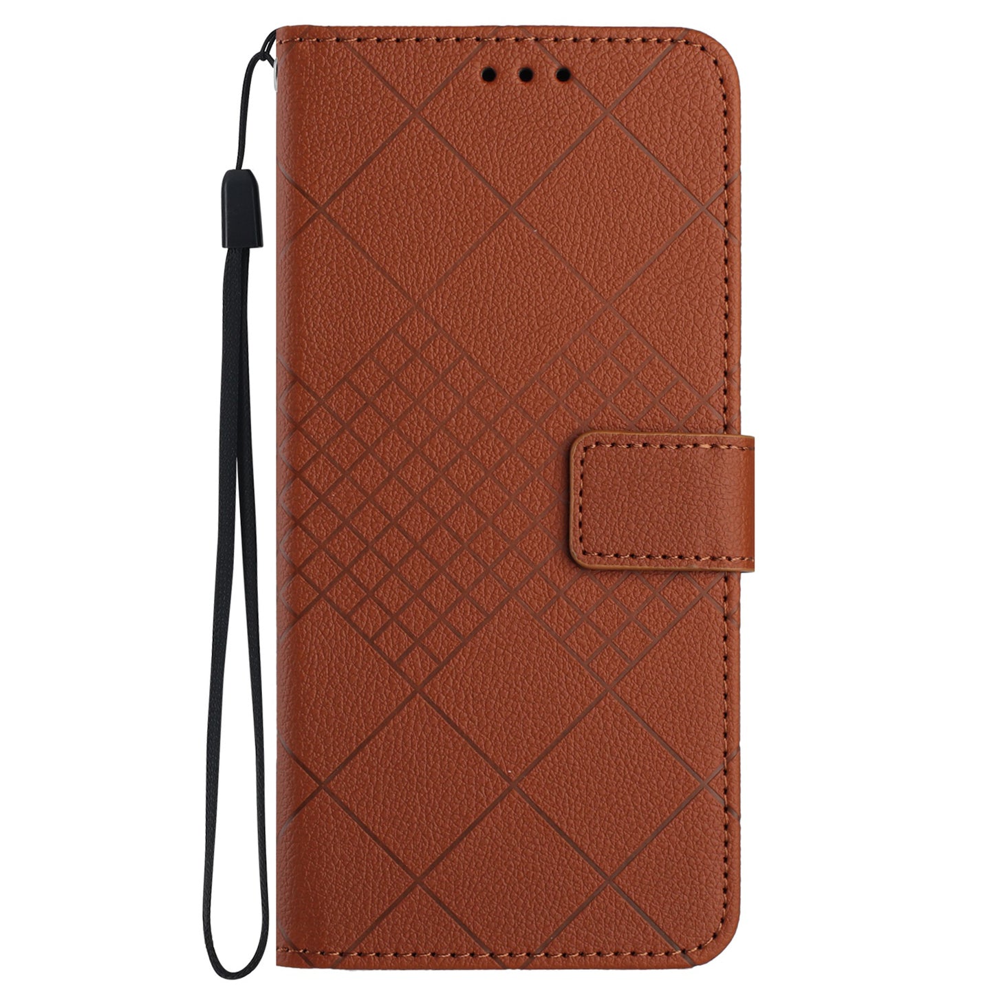 HT06 For Samsung Galaxy S24 Ultra Case Litchi Texture Rhombus Imprinted Wallet Cover - Brown