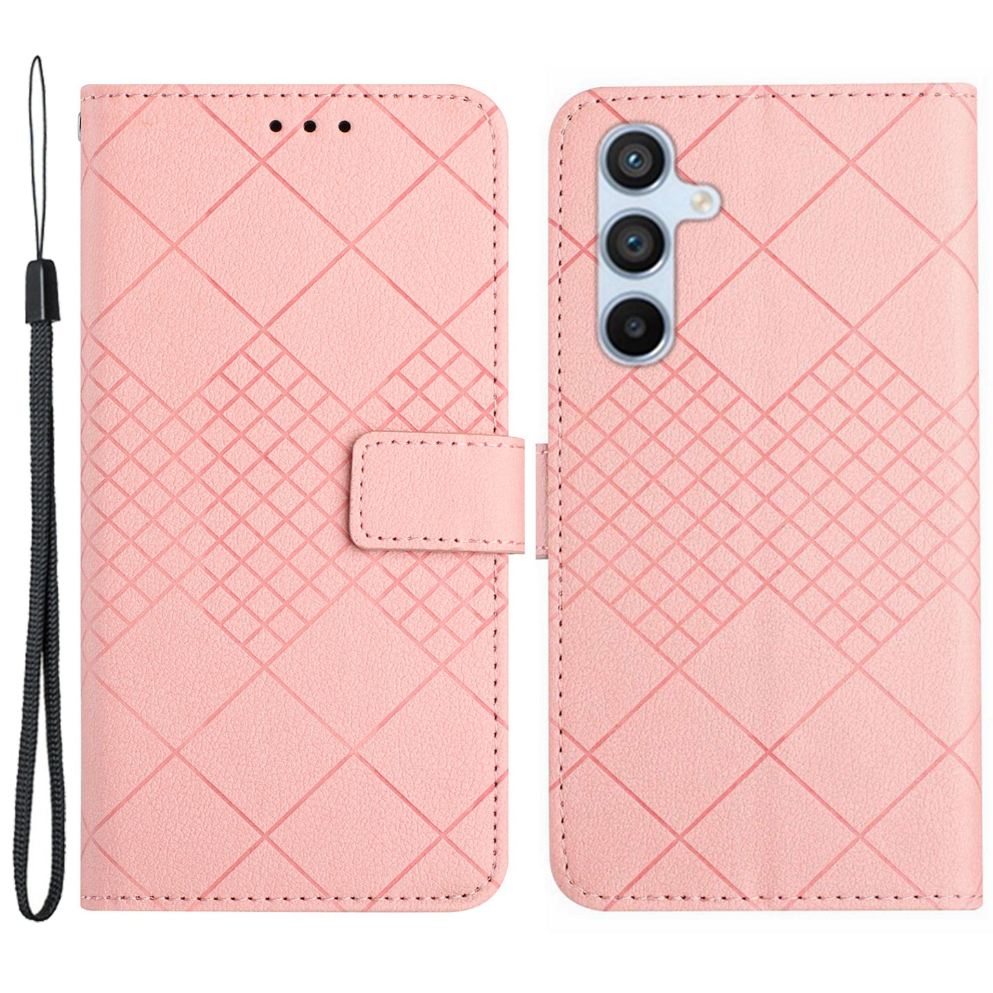 HT06 For Samsung Galaxy S24 Case Litchi Texture Stand Phone Wallet Cover - Pink