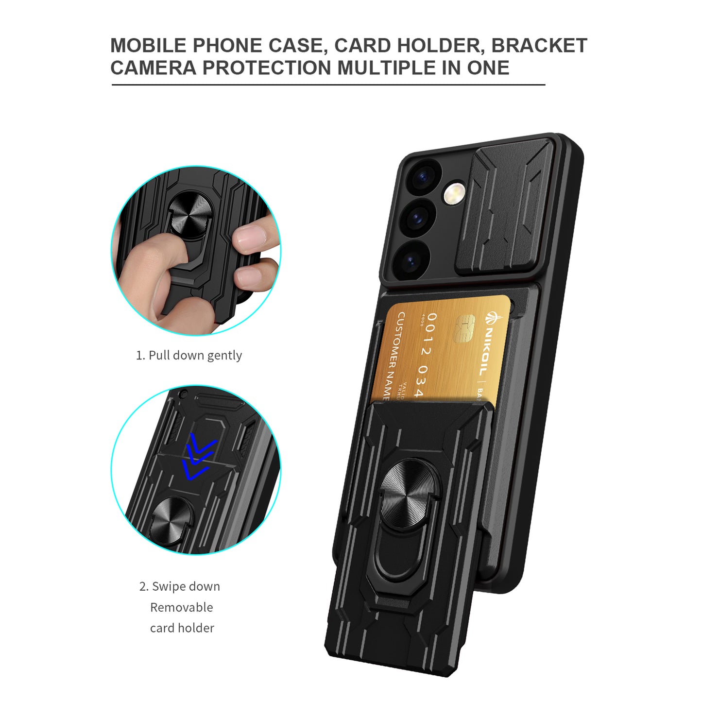 For Samsung Galaxy S24+ Case Slide Lens Protection Kickstand Shockproof PC+TPU Phone Protector - White