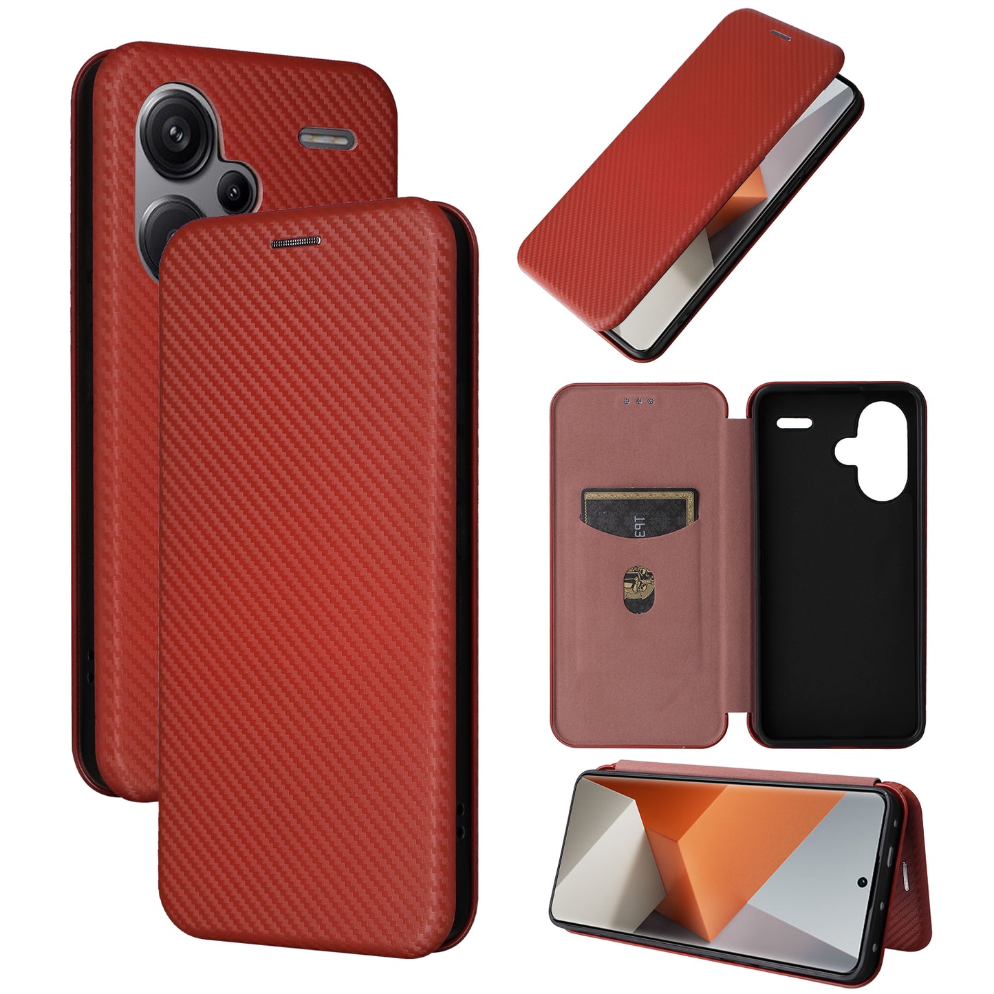 For Xiaomi Redmi Note 13 Pro+ 5G Case Stand Phone Leather Cover with Card Holder - Brown