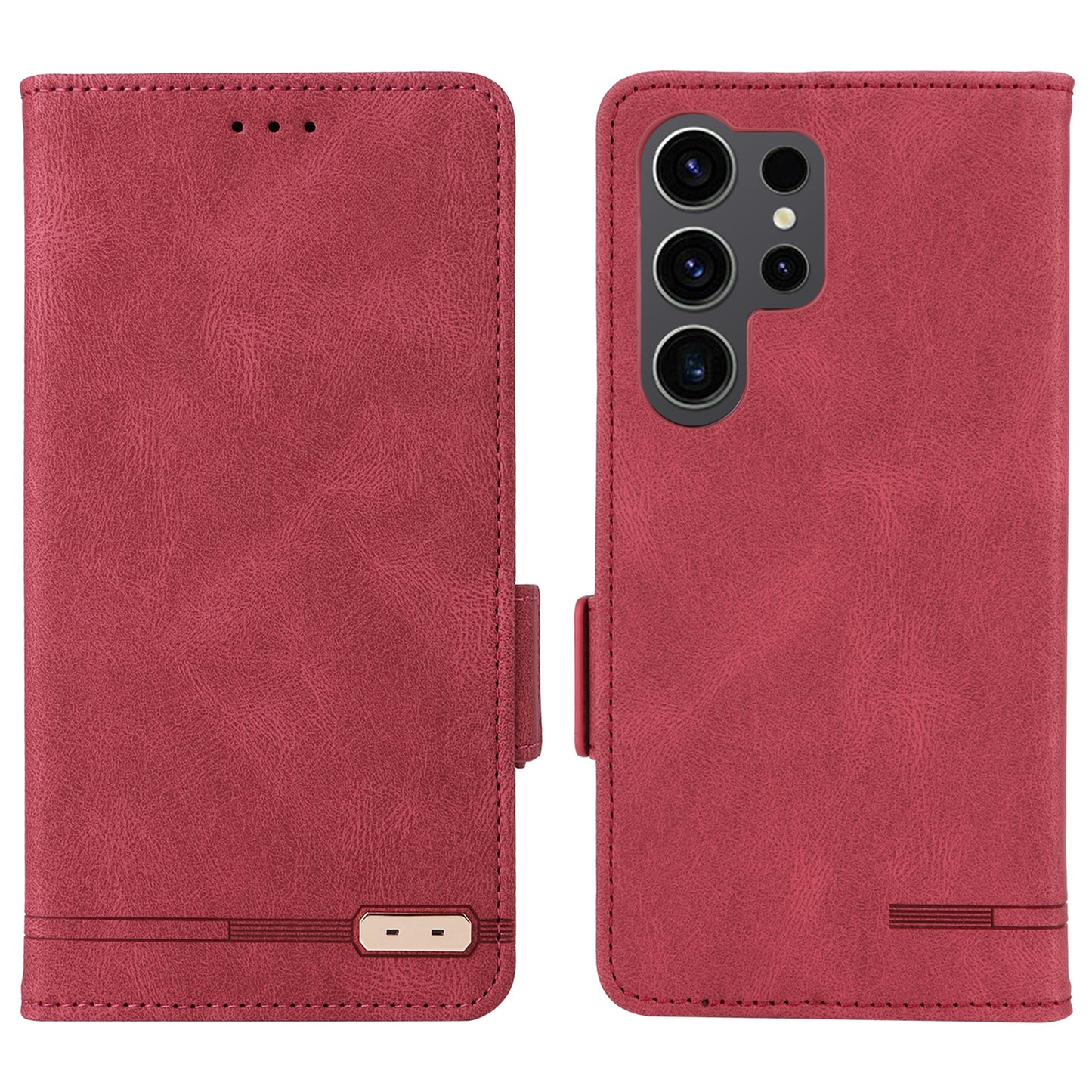 For Samsung Galaxy S24 Ultra Case Hardware Decor Anti-scratch PU Leather Phone Cover - Rose