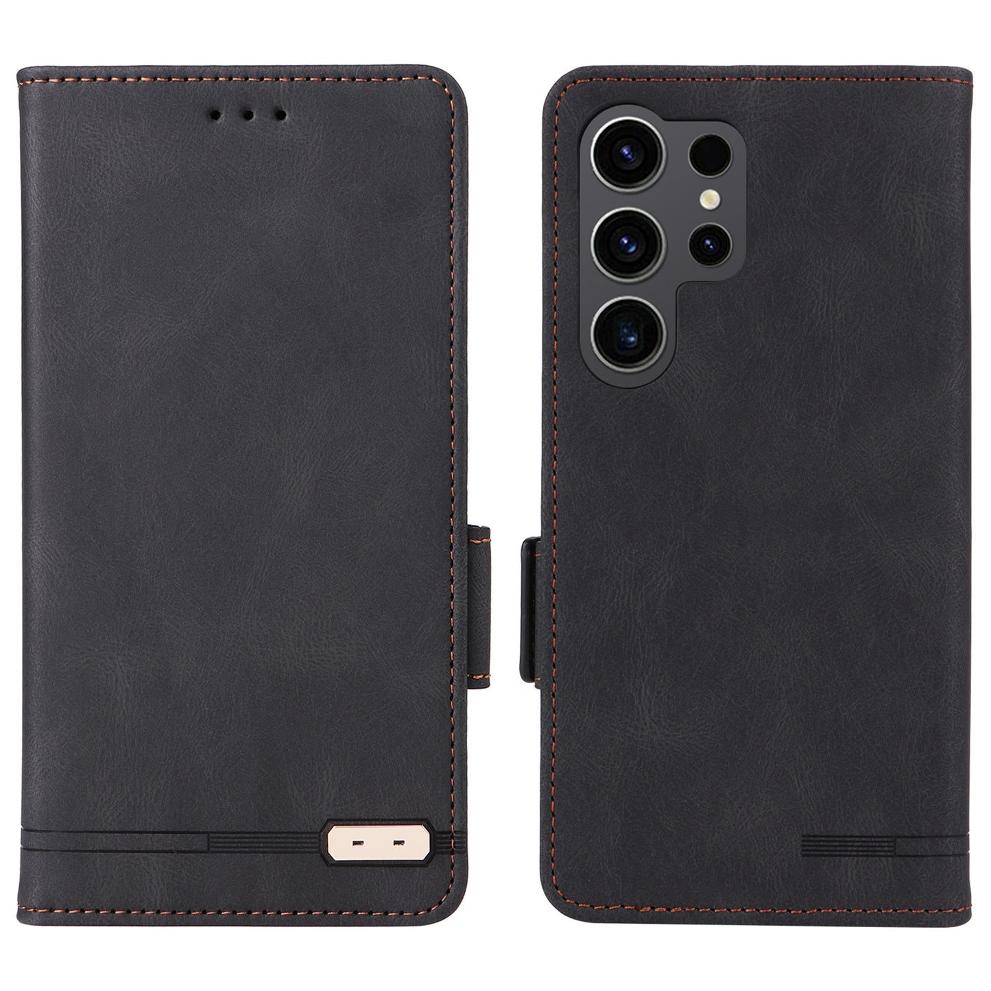 For Samsung Galaxy S24 Ultra Case Hardware Decor Anti-scratch PU Leather Phone Cover - Black