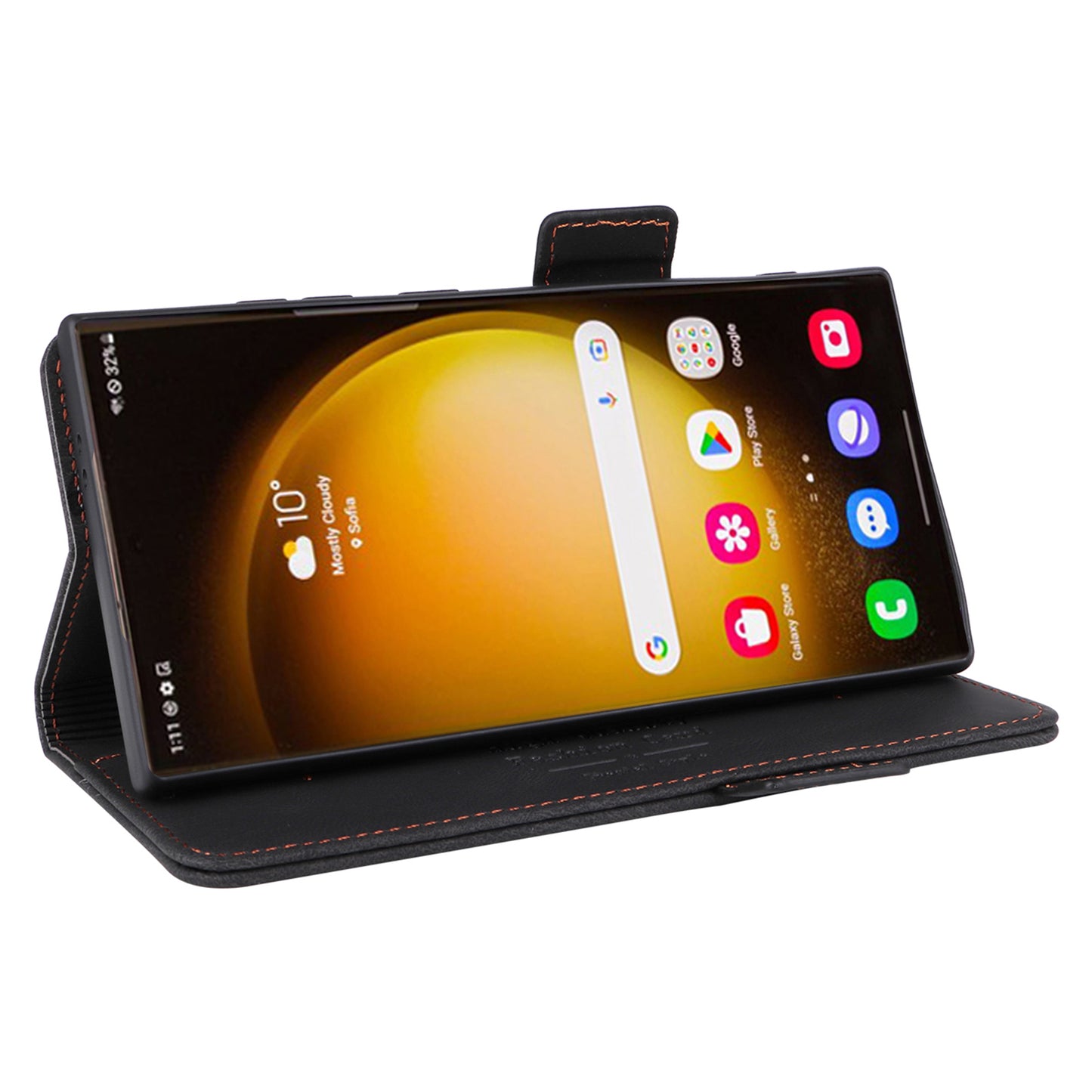 For Samsung Galaxy S24 Ultra Case Hardware Decor Anti-scratch PU Leather Phone Cover - Black