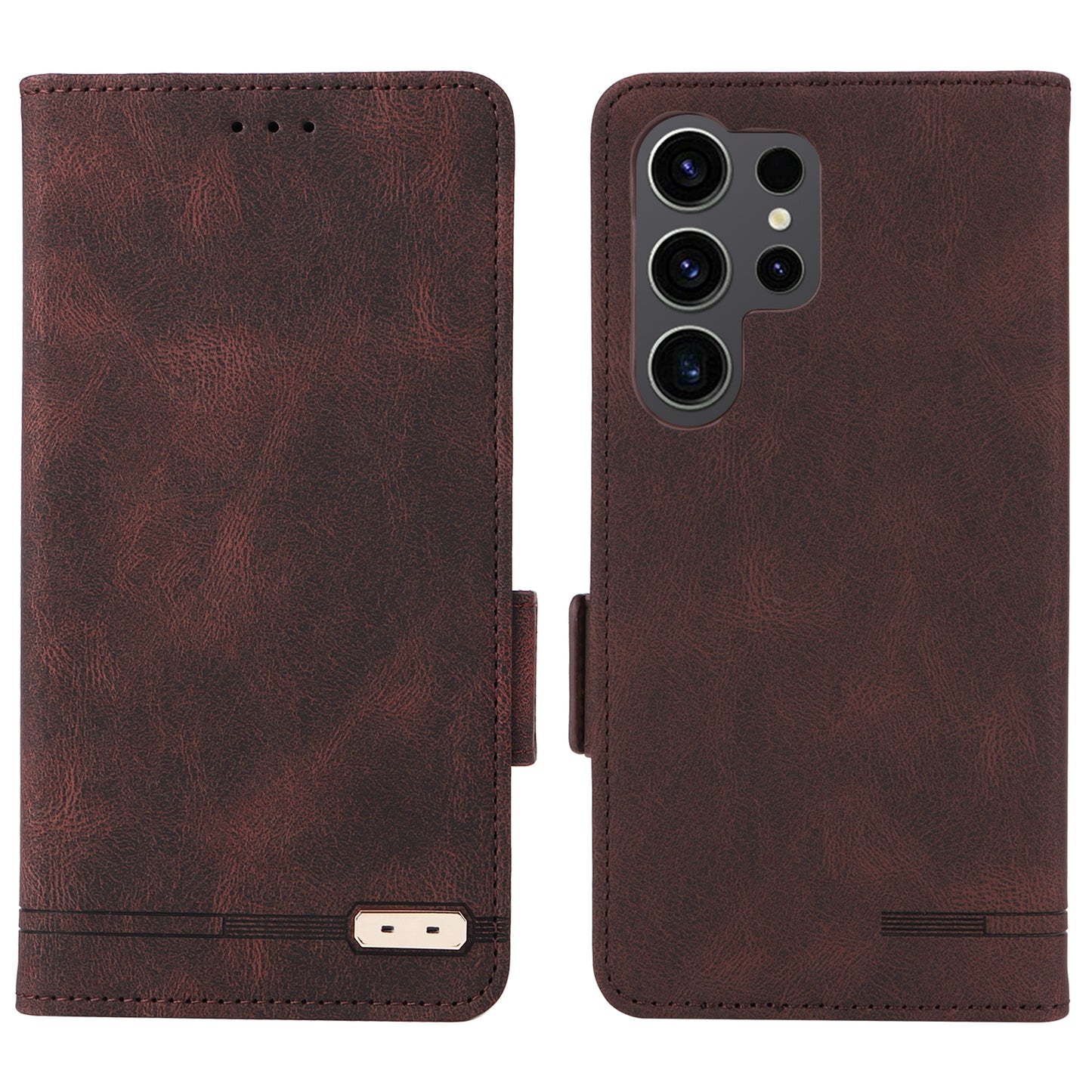 For Samsung Galaxy S24 Ultra Case Hardware Decor Anti-scratch PU Leather Phone Cover - Coffee