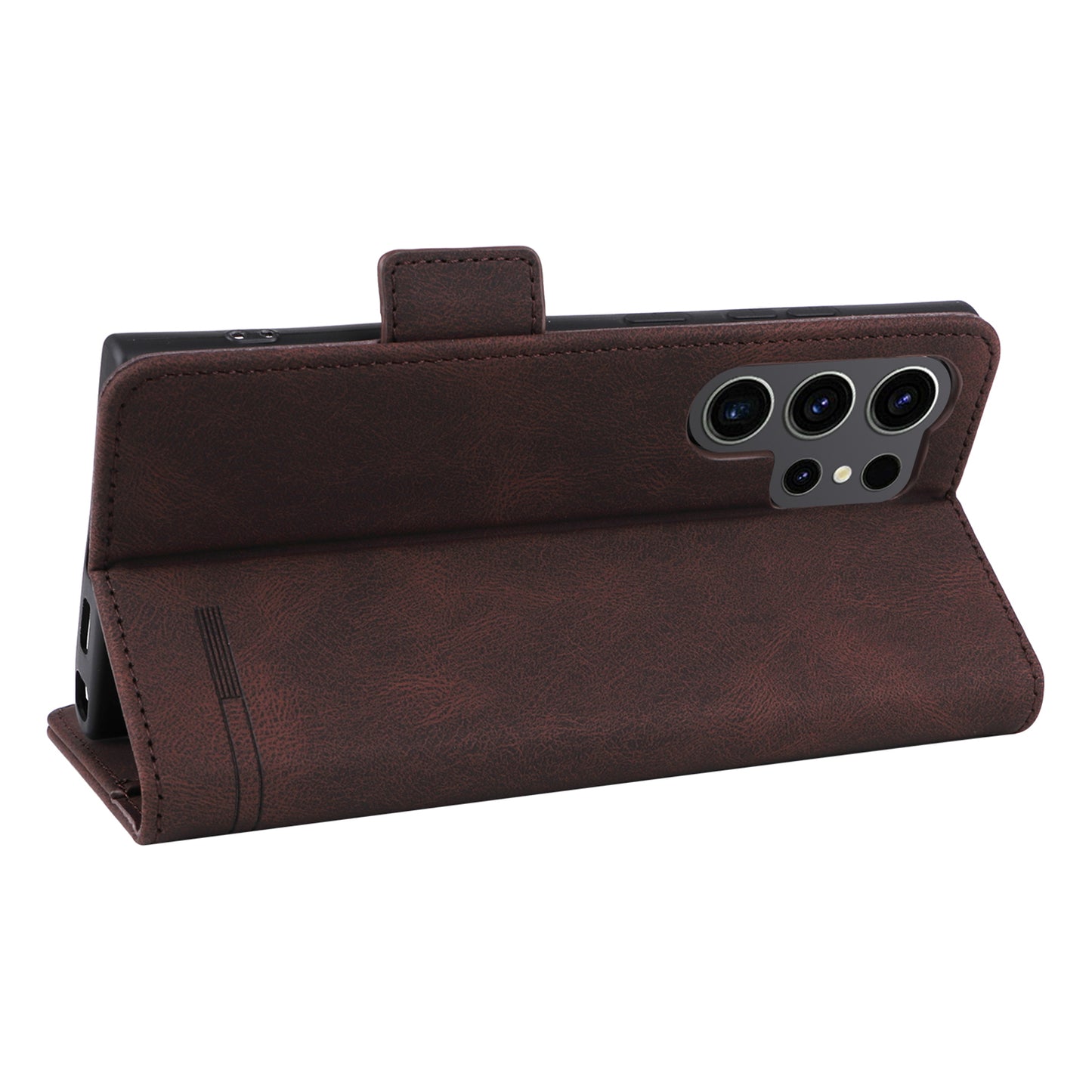 For Samsung Galaxy S24 Ultra Case Hardware Decor Anti-scratch PU Leather Phone Cover - Coffee