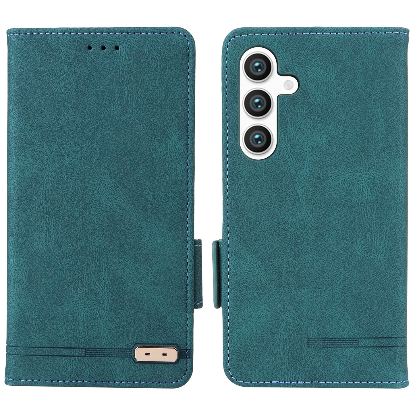 For Samsung Galaxy S24+ Case Wallet Hardware Decor Leather Smart Phone Cover - Blue
