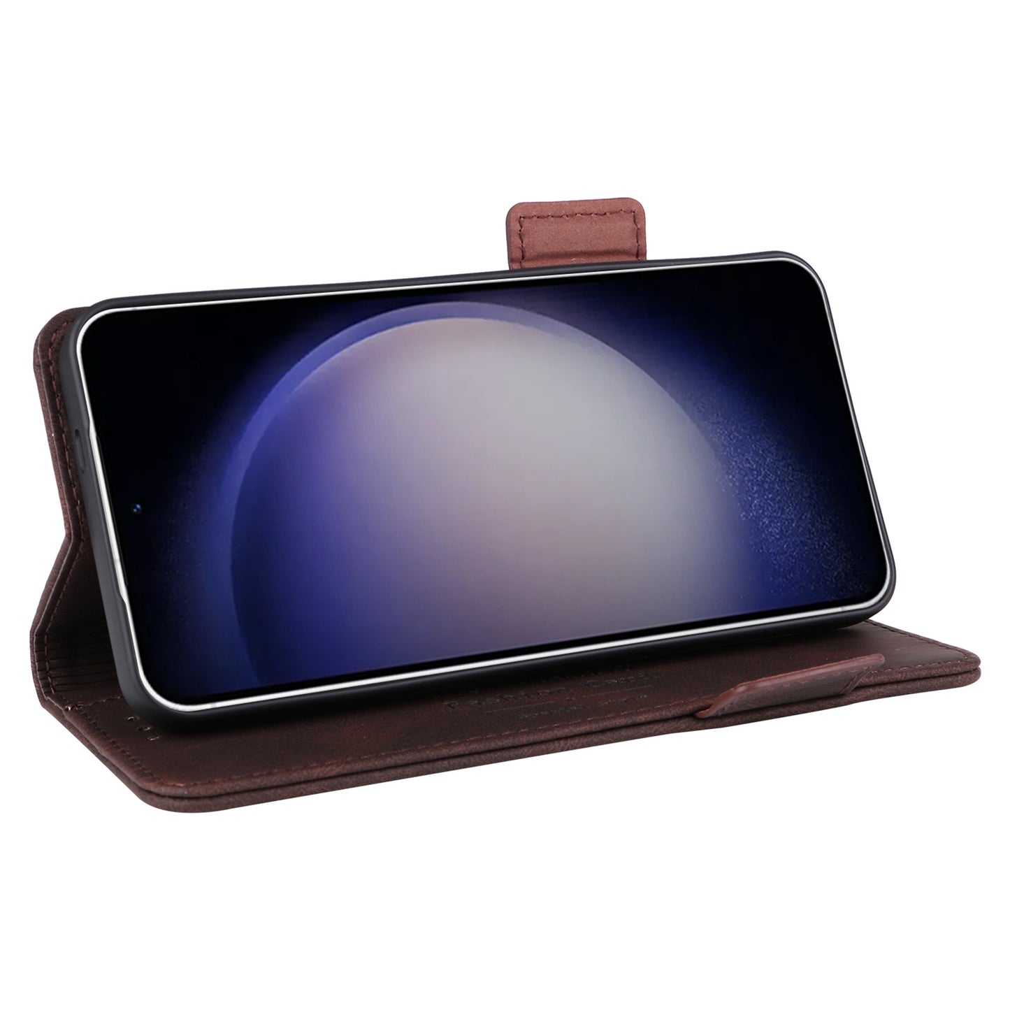 For Samsung Galaxy S24+ Case Wallet Hardware Decor Leather Smart Phone Cover - Coffee