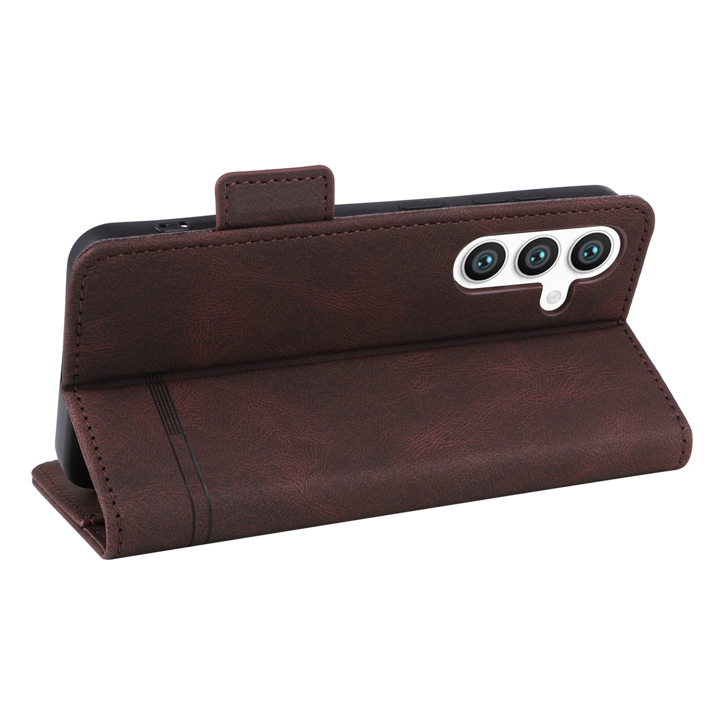 For Samsung Galaxy S24+ Case Wallet Hardware Decor Leather Smart Phone Cover - Coffee