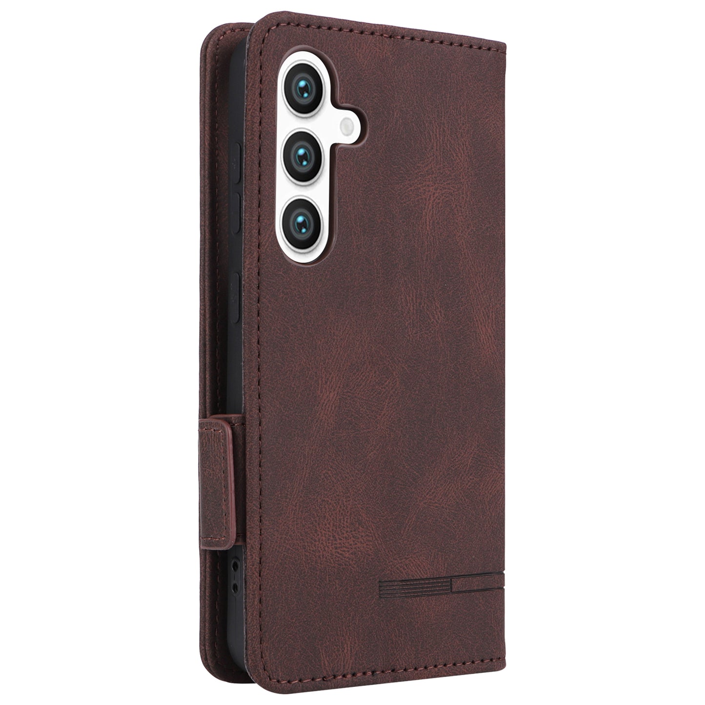 For Samsung Galaxy S24+ Case Wallet Hardware Decor Leather Smart Phone Cover - Coffee