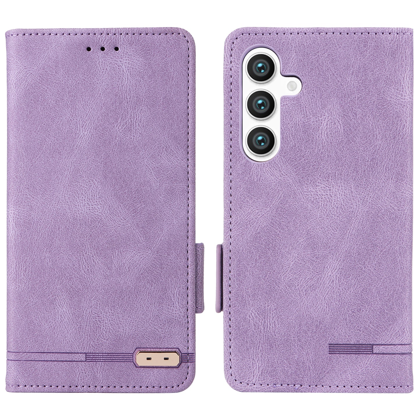 For Samsung Galaxy S24+ Case Wallet Hardware Decor Leather Smart Phone Cover - Purple