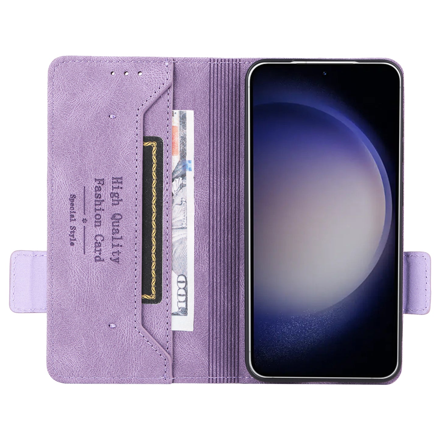 For Samsung Galaxy S24+ Case Wallet Hardware Decor Leather Smart Phone Cover - Purple