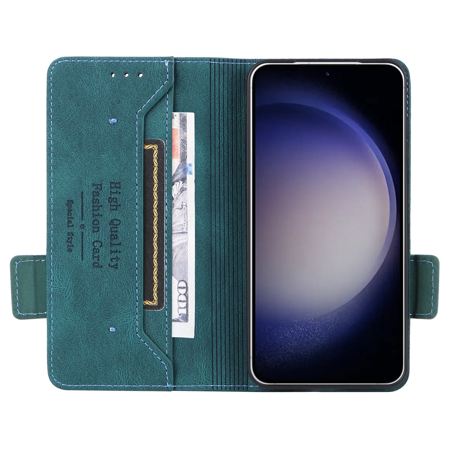 For Samsung Galaxy S24 Case PU Leather Wallet Stand Hardware Decor Phone Protector - Blue