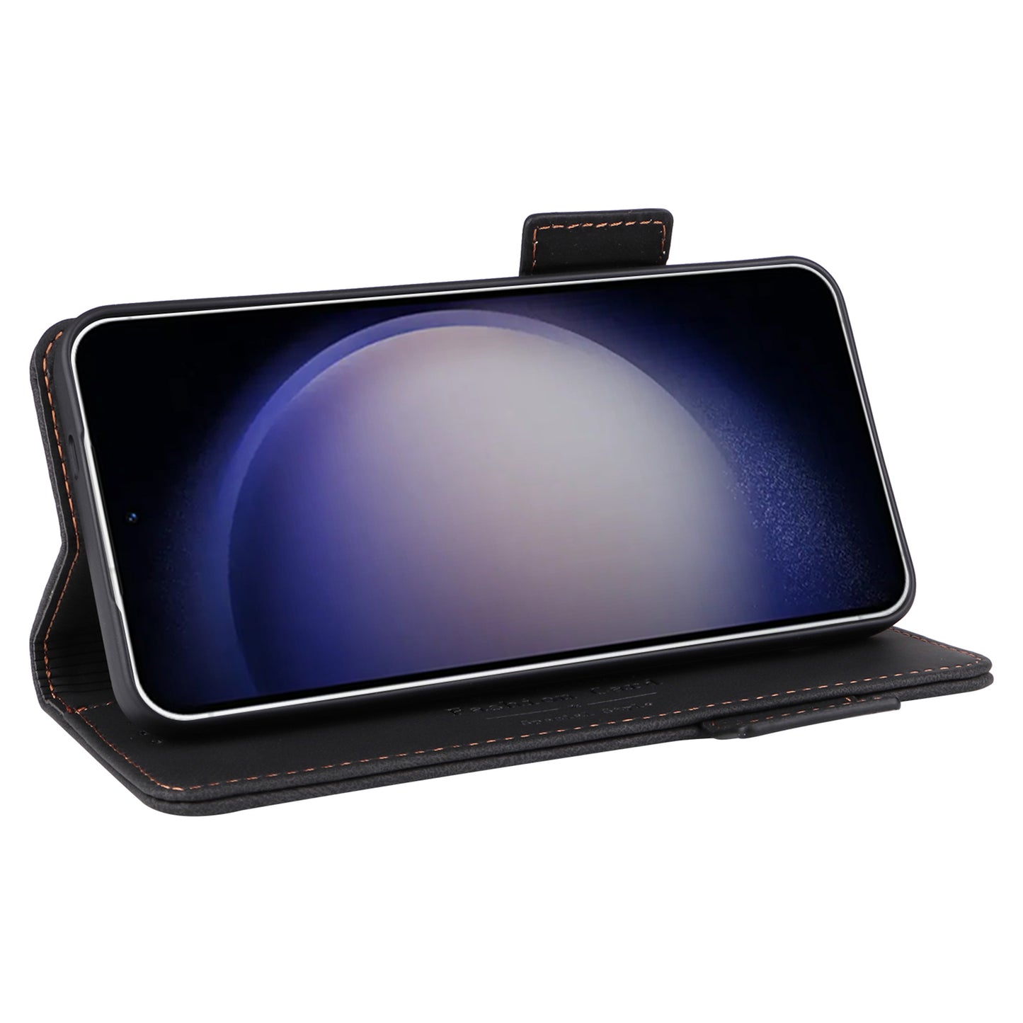 For Samsung Galaxy S24 Case PU Leather Wallet Stand Hardware Decor Phone Protector - Black