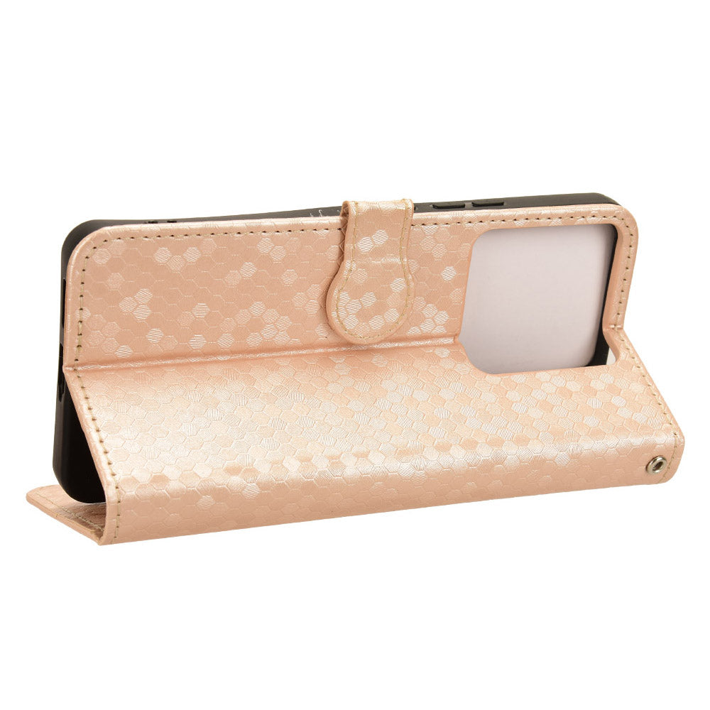 For Xiaomi Redmi Note 13 5G / 13 5G (China) Case Anti-scratch PU Leather Imprinted Wallet Cell Phone Protector - Rose Gold