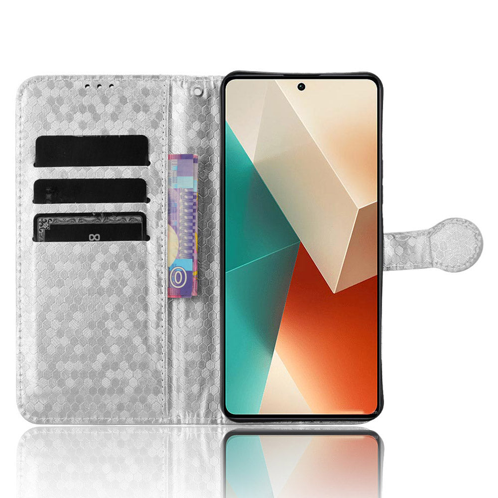 For Xiaomi Redmi Note 13 5G / 13 5G (China) Case Anti-scratch PU Leather Imprinted Wallet Cell Phone Protector - Silver