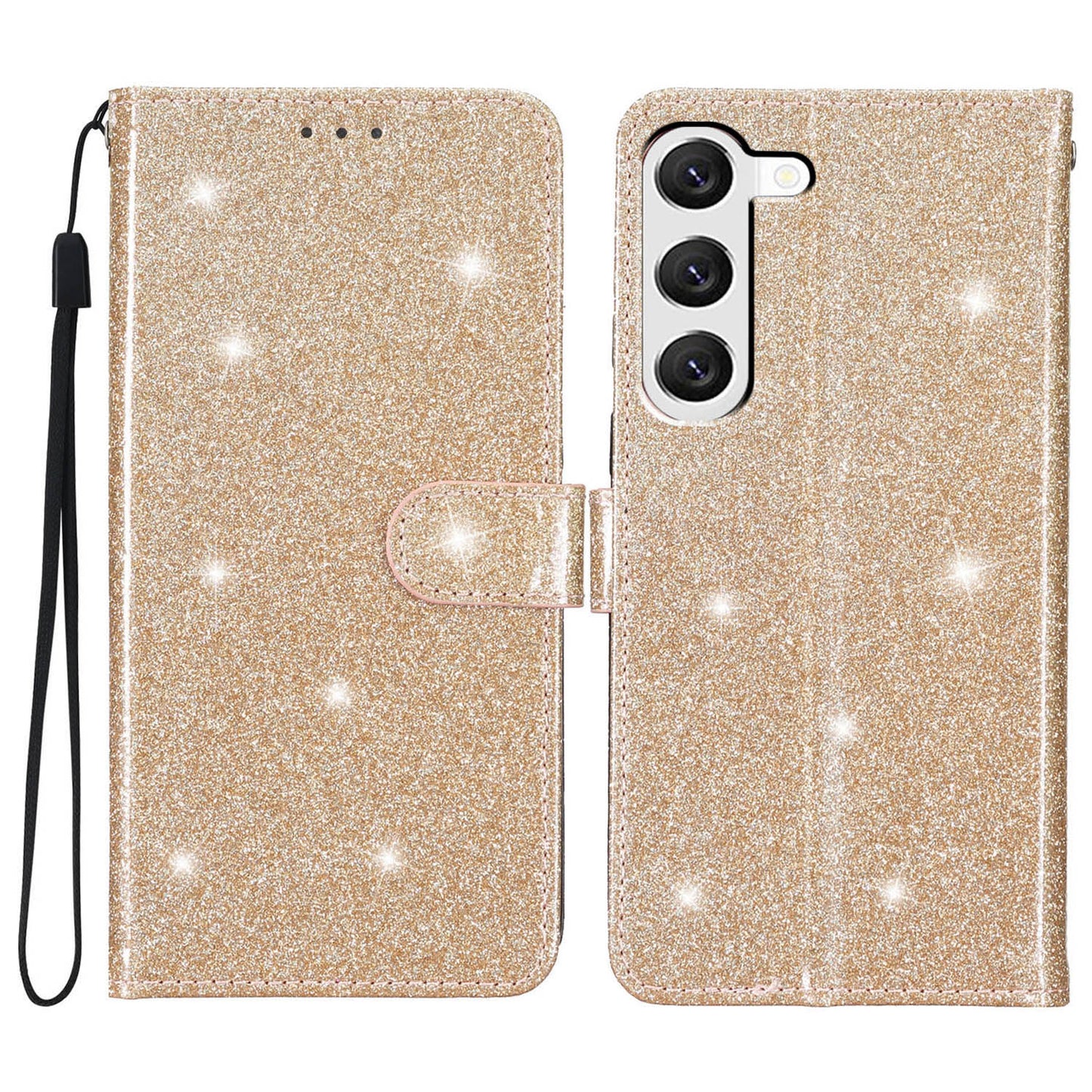 For Samsung Galaxy S24 Case Glittery PU Leather Anti-drop Wallet Cover - Gold