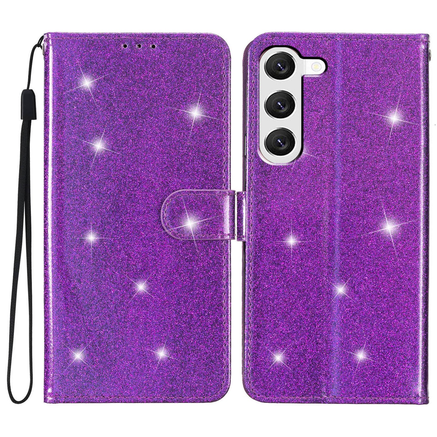 For Samsung Galaxy S24 Case Glittery PU Leather Anti-drop Wallet Cover - Purple