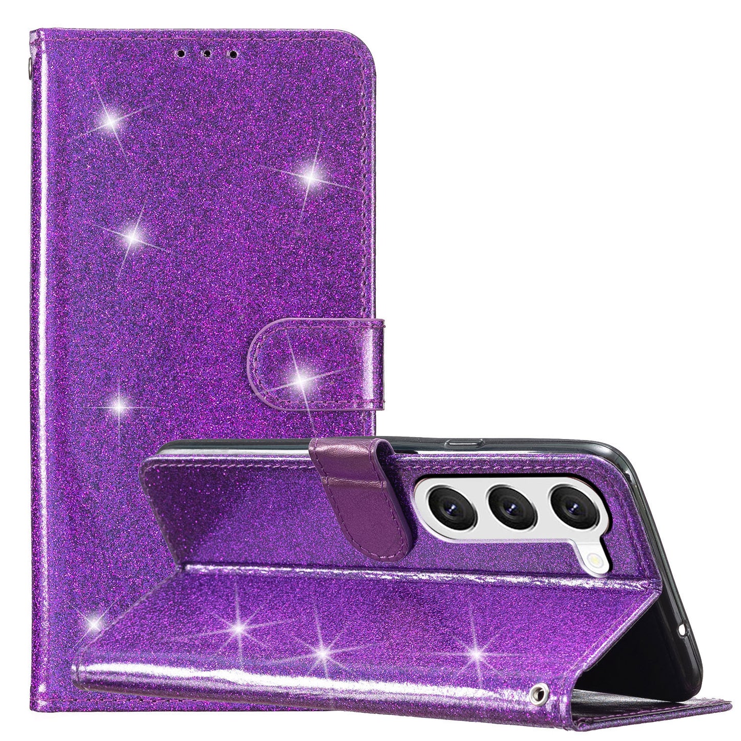 For Samsung Galaxy S24 Case Glittery PU Leather Anti-drop Wallet Cover - Purple