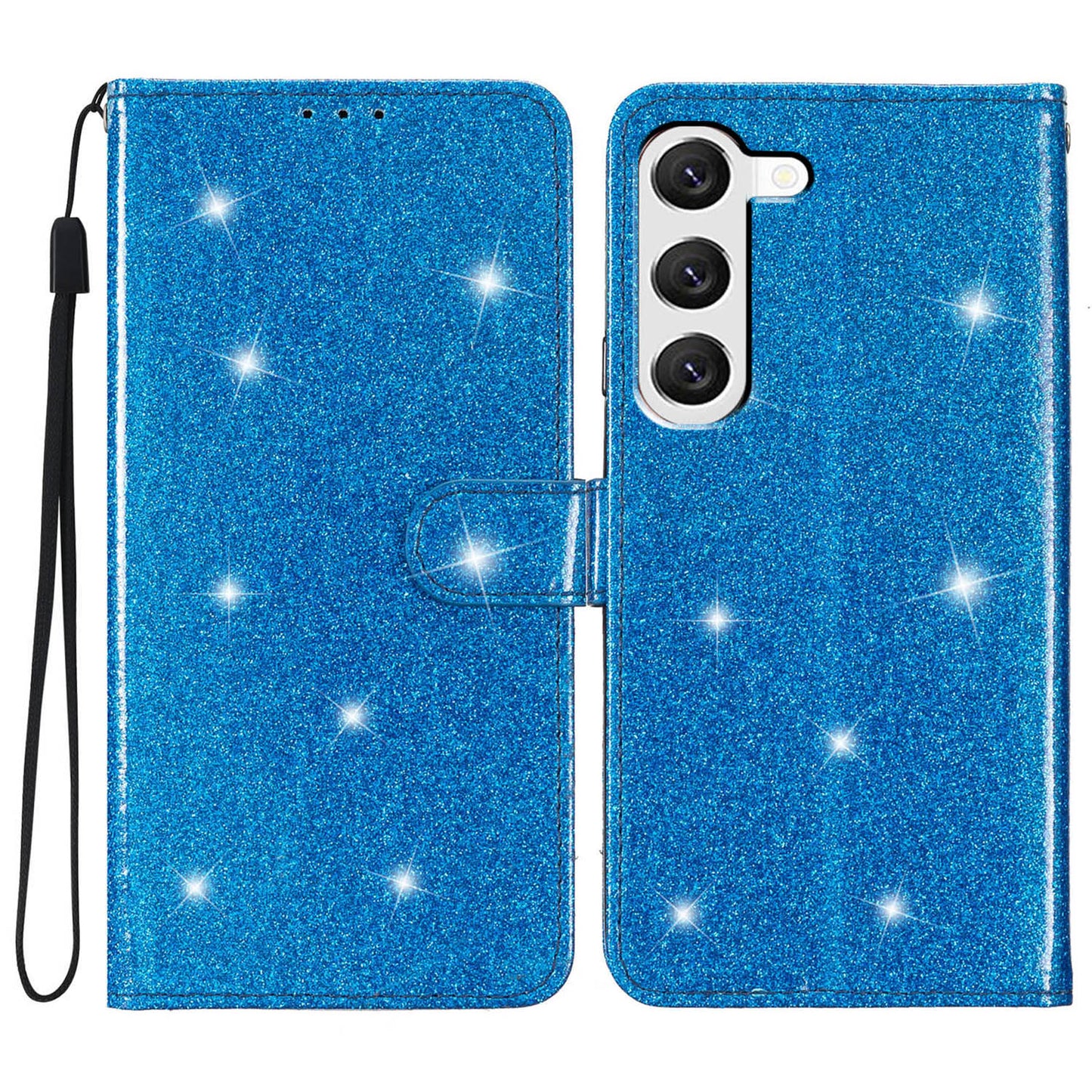 For Samsung Galaxy S24 Case Glittery PU Leather Anti-drop Wallet Cover - Blue
