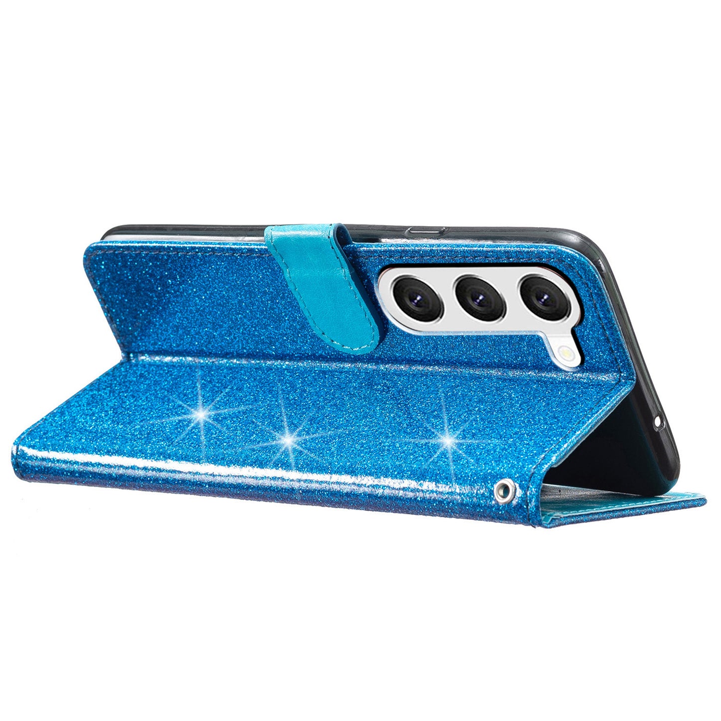 For Samsung Galaxy S24 Case Glittery PU Leather Anti-drop Wallet Cover - Blue