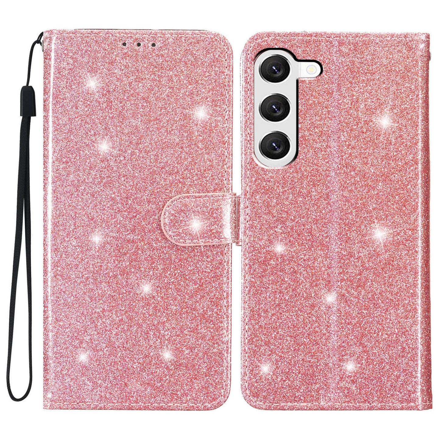 For Samsung Galaxy S24 Case Glittery PU Leather Anti-drop Wallet Cover - Rose Gold