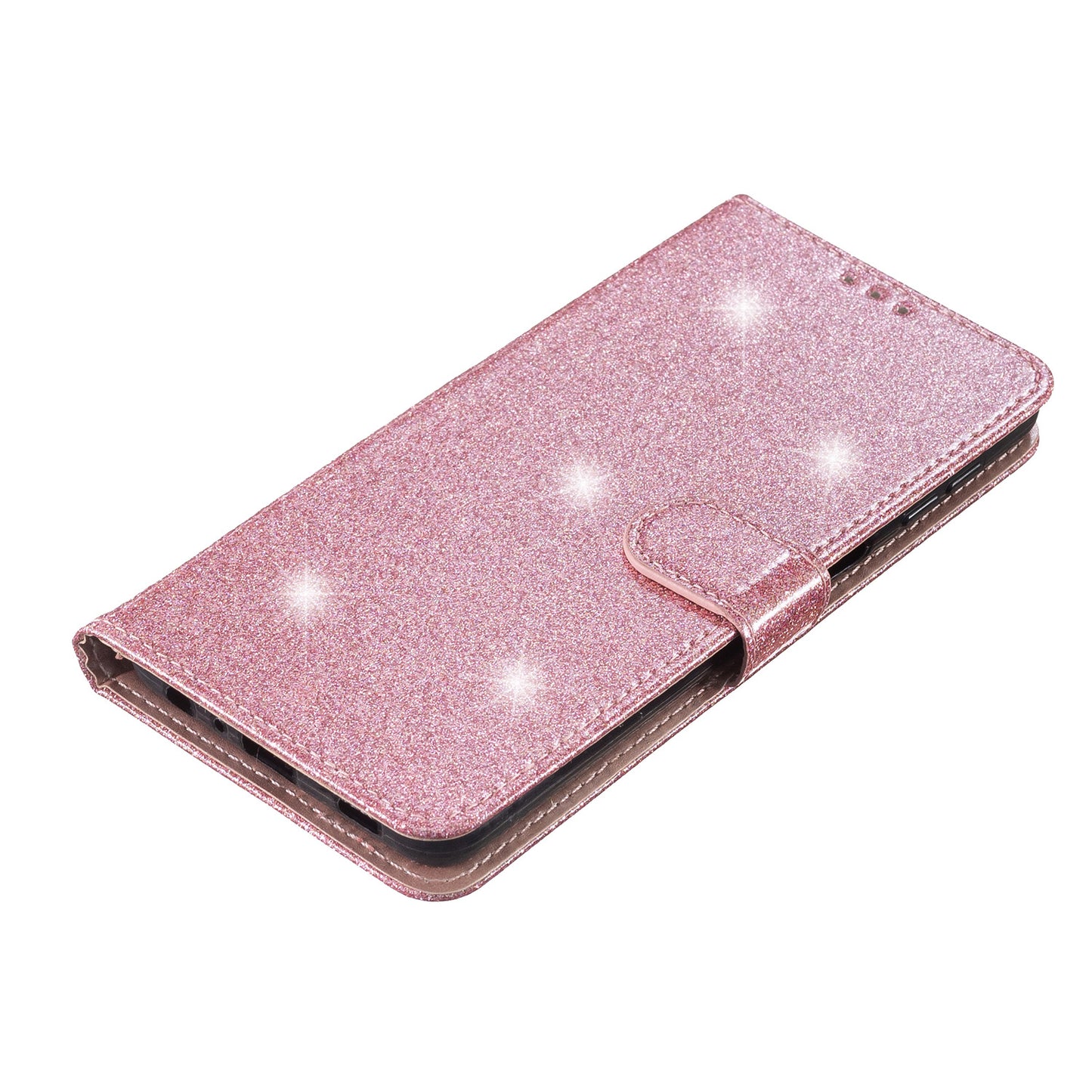 For Samsung Galaxy S24 Case Glittery PU Leather Anti-drop Wallet Cover - Rose Gold