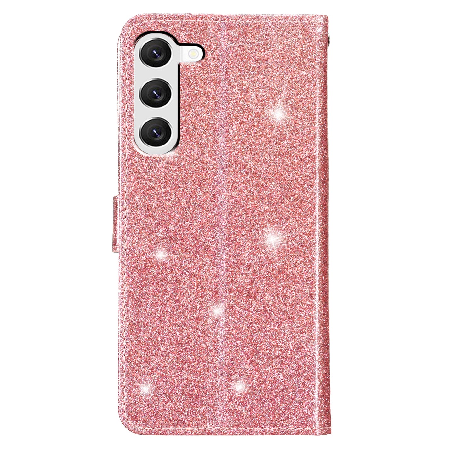 For Samsung Galaxy S24 Case Glittery PU Leather Anti-drop Wallet Cover - Rose Gold