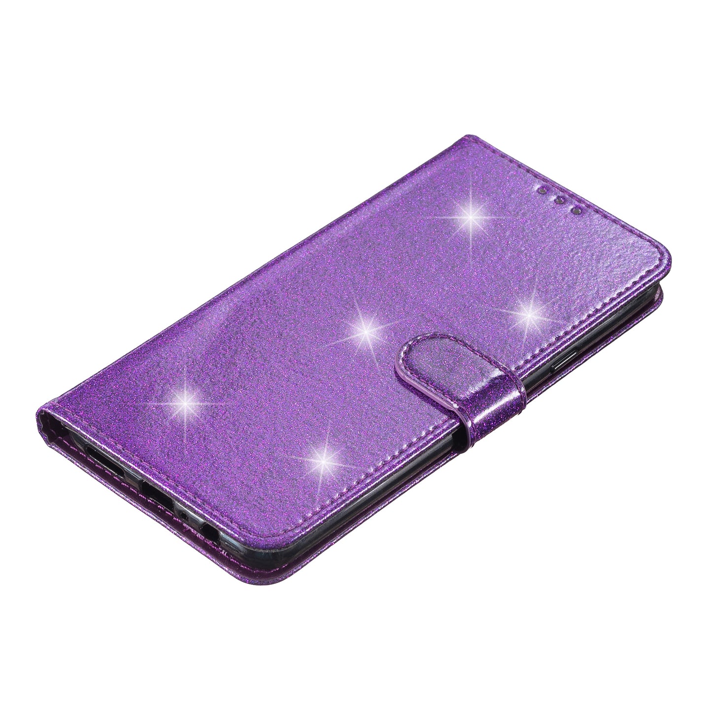 For Samsung Galaxy S24+ Case Glittery Phone Cover with Wallet Stand - Purple