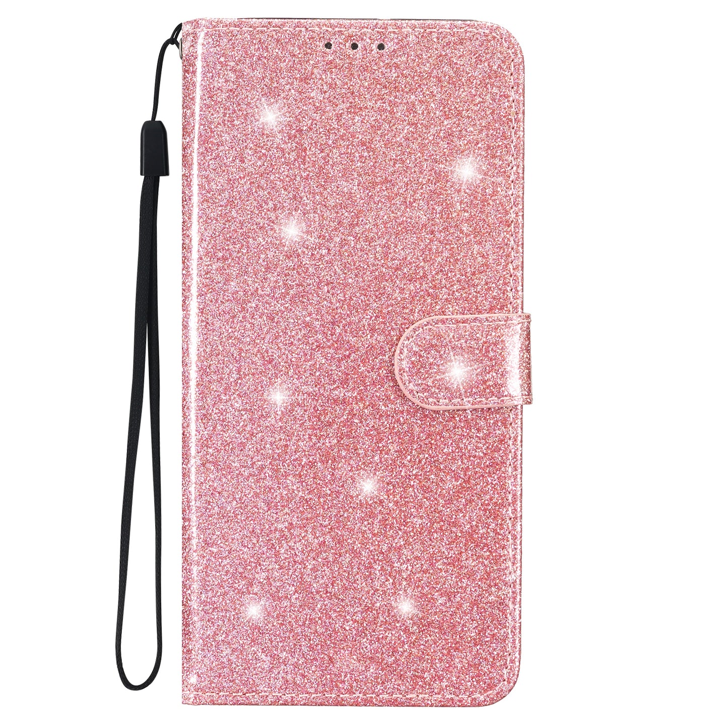 For Samsung Galaxy S24+ Case Glittery Phone Cover with Wallet Stand - Rose Gold