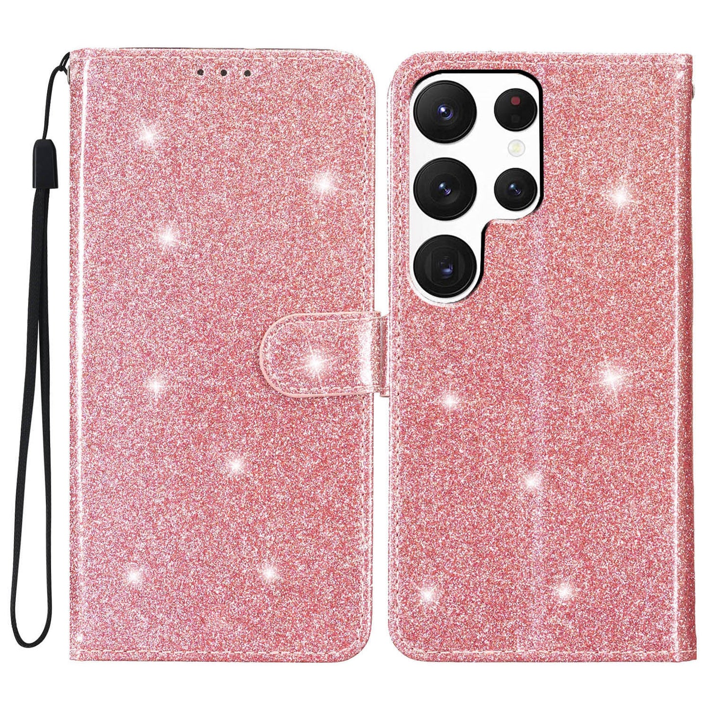 For Samsung Galaxy S24 Ultra Case PU Leather Wallet Glitter Phone Cover - Rose Gold