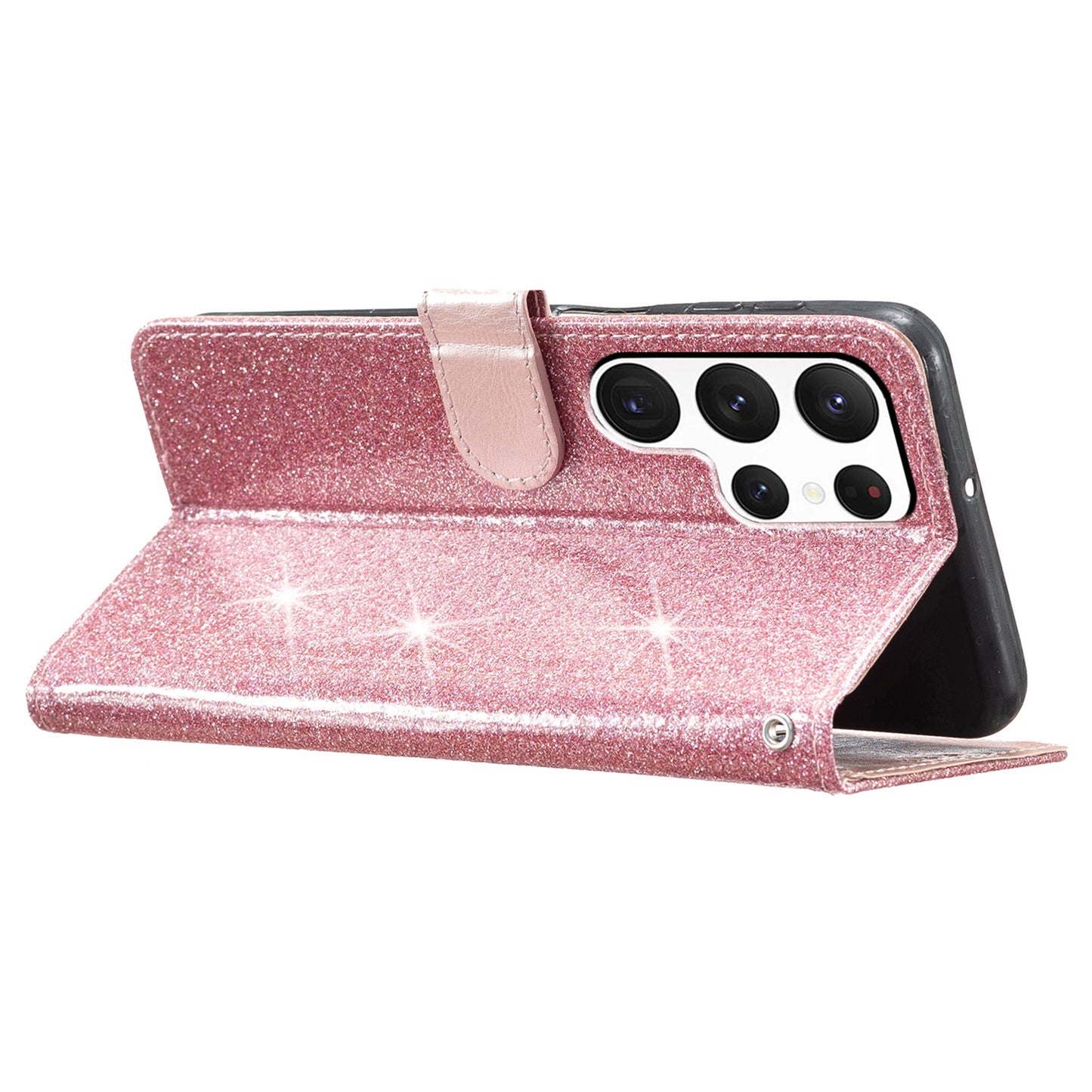 For Samsung Galaxy S24 Ultra Case PU Leather Wallet Glitter Phone Cover - Rose Gold