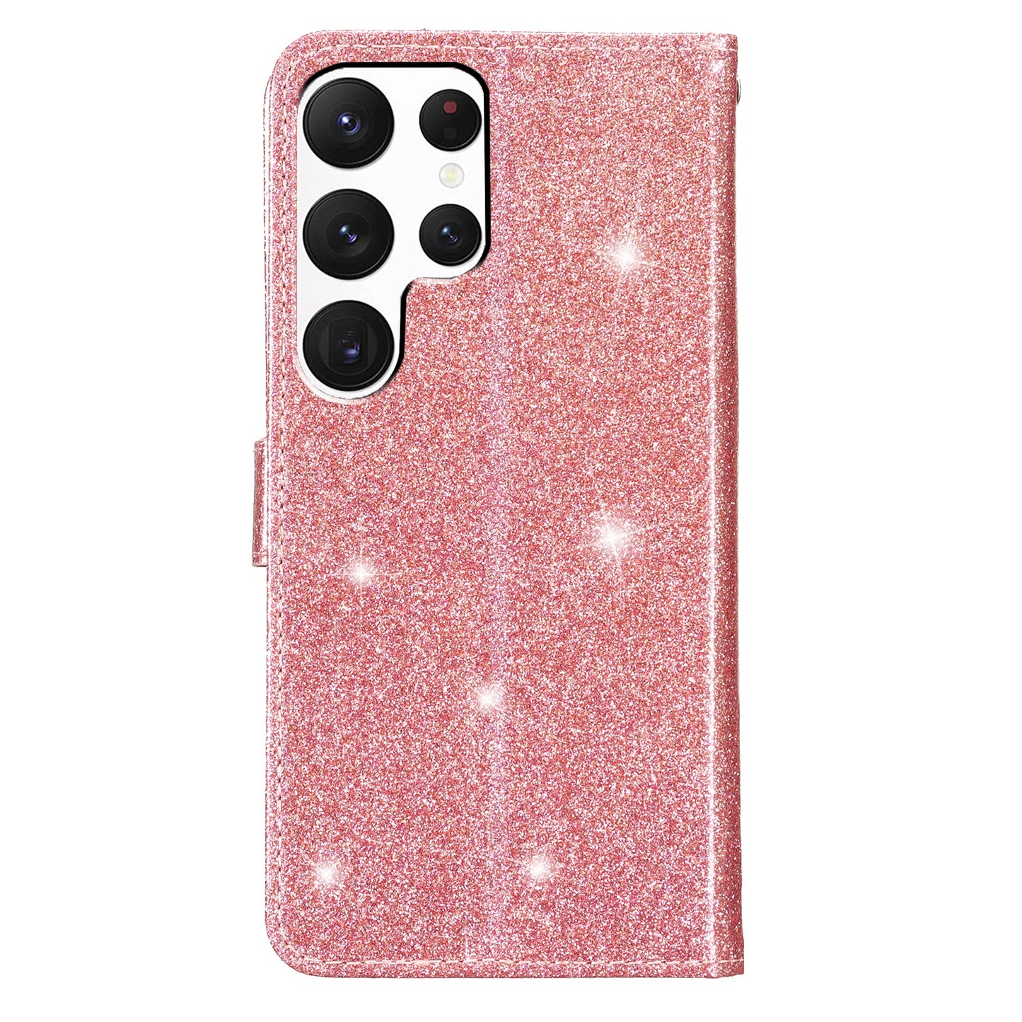 For Samsung Galaxy S24 Ultra Case PU Leather Wallet Glitter Phone Cover - Rose Gold