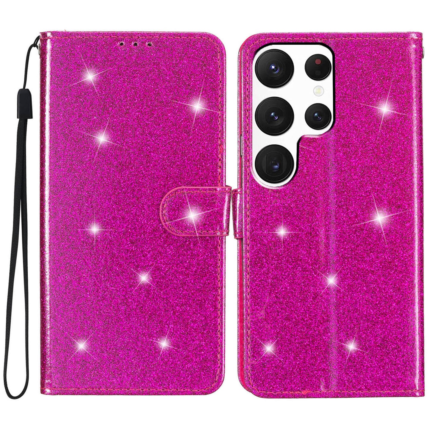 For Samsung Galaxy S24 Ultra Case PU Leather Wallet Glitter Phone Cover - Rose