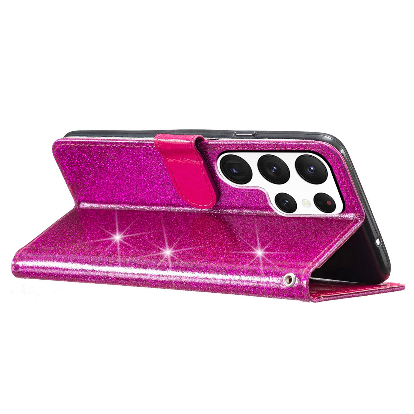 For Samsung Galaxy S24 Ultra Case PU Leather Wallet Glitter Phone Cover - Rose