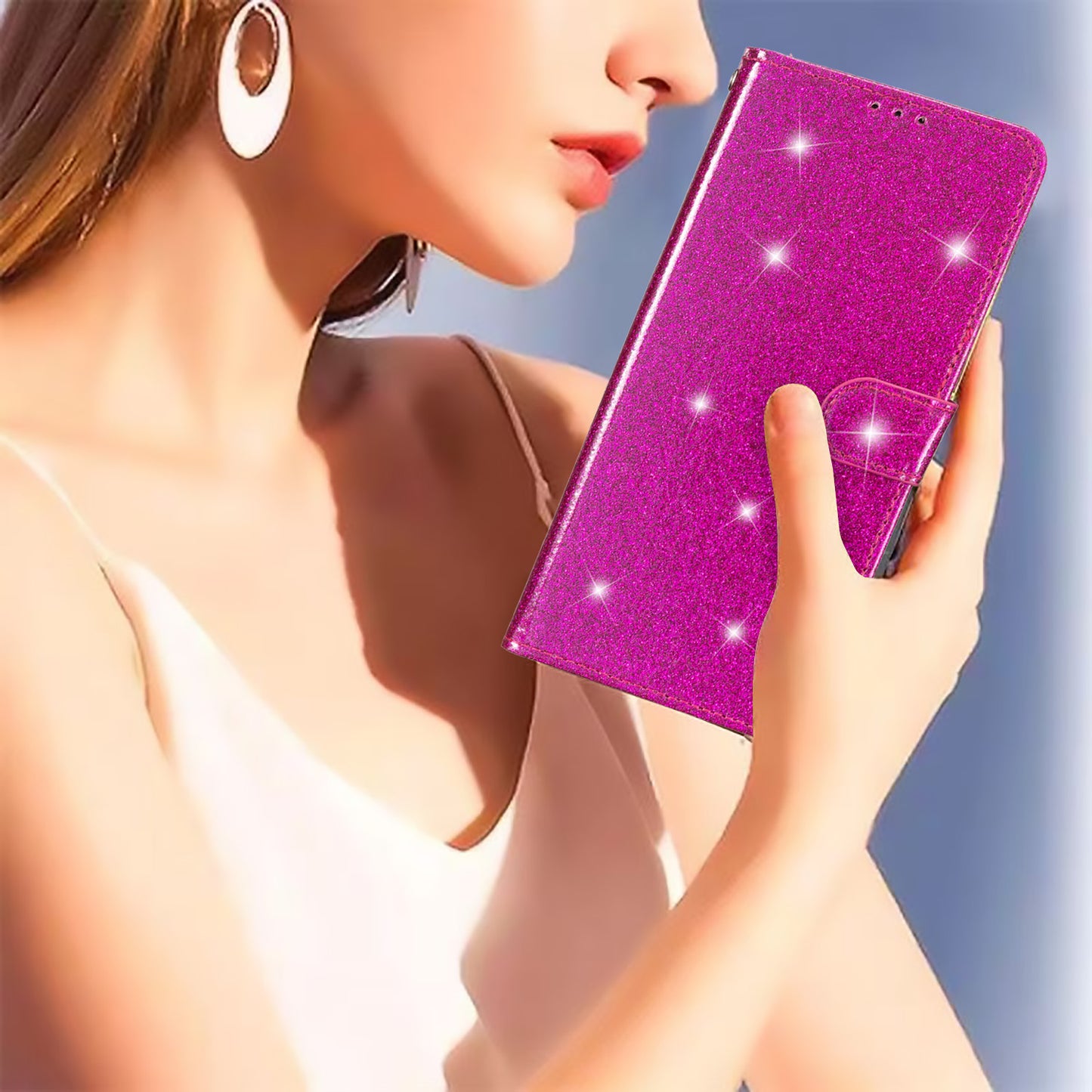 For Samsung Galaxy S24 Ultra Case PU Leather Wallet Glitter Phone Cover - Rose