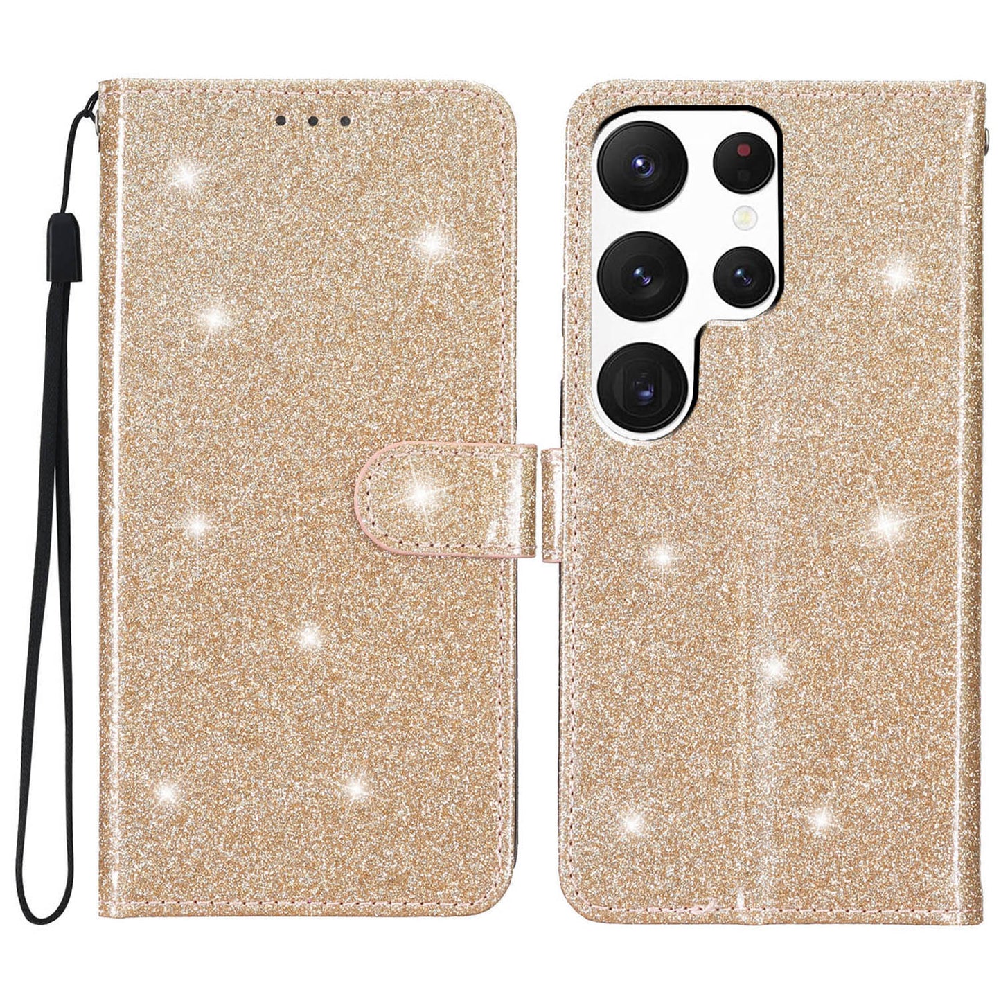 For Samsung Galaxy S24 Ultra Case PU Leather Wallet Glitter Phone Cover - Gold