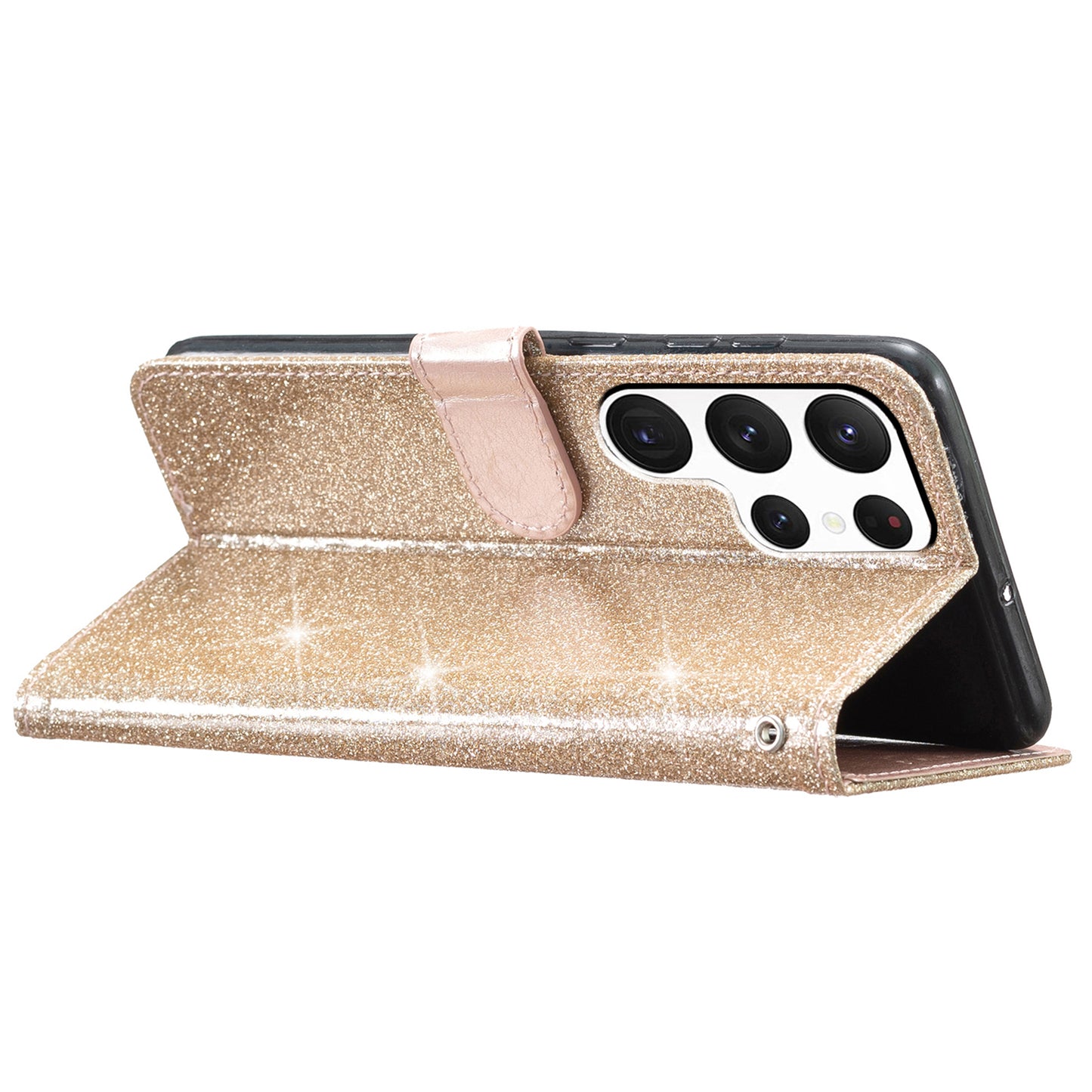 For Samsung Galaxy S24 Ultra Case PU Leather Wallet Glitter Phone Cover - Gold