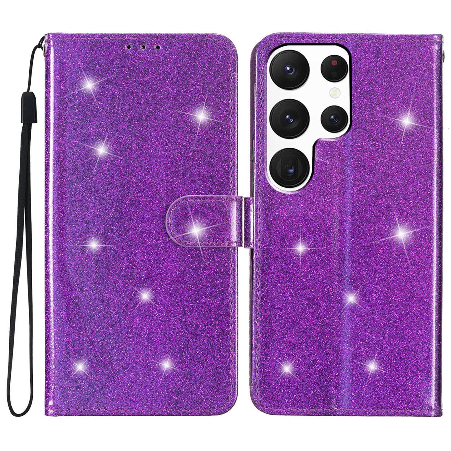 For Samsung Galaxy S24 Ultra Case PU Leather Wallet Glitter Phone Cover - Purple