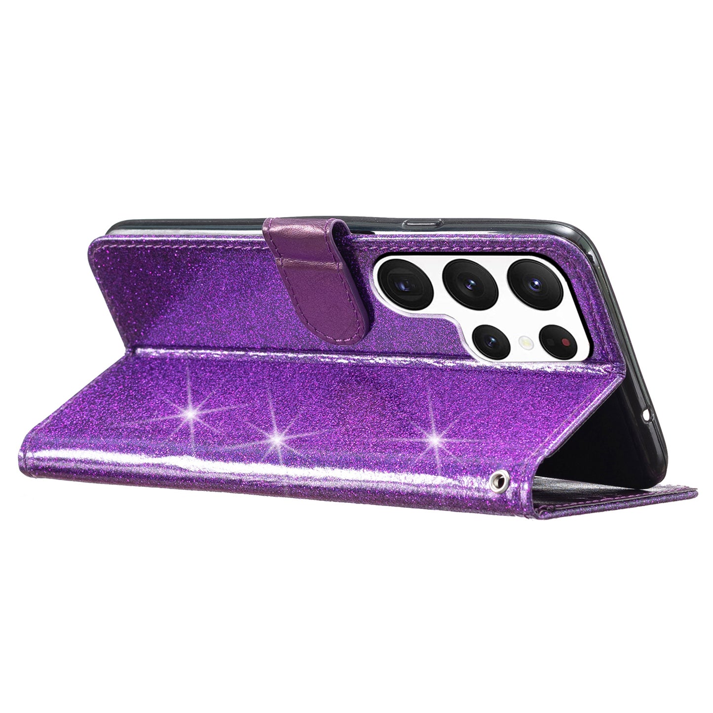 For Samsung Galaxy S24 Ultra Case PU Leather Wallet Glitter Phone Cover - Purple