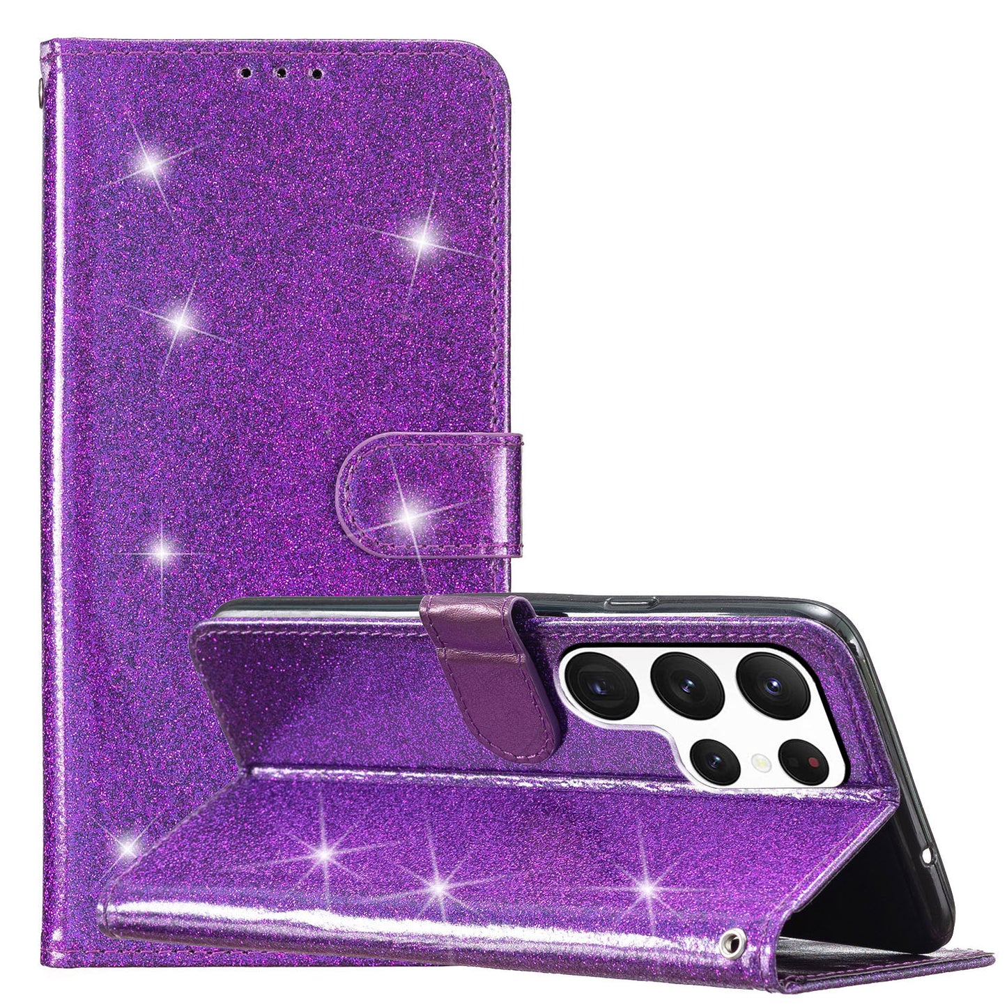For Samsung Galaxy S24 Ultra Case PU Leather Wallet Glitter Phone Cover - Purple