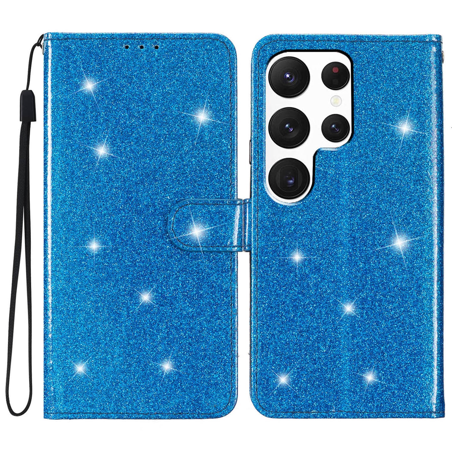 For Samsung Galaxy S24 Ultra Case PU Leather Wallet Glitter Phone Cover - Blue