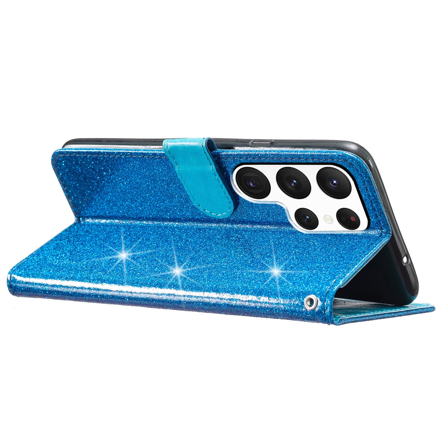 For Samsung Galaxy S24 Ultra Case PU Leather Wallet Glitter Phone Cover - Blue
