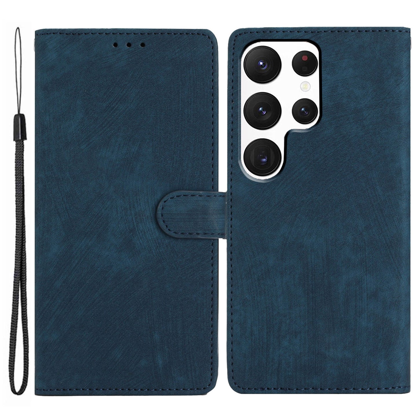 For Samsung Galaxy S24 Ultra Case Skin-touch Wallet Leather Phone Cover - Blue