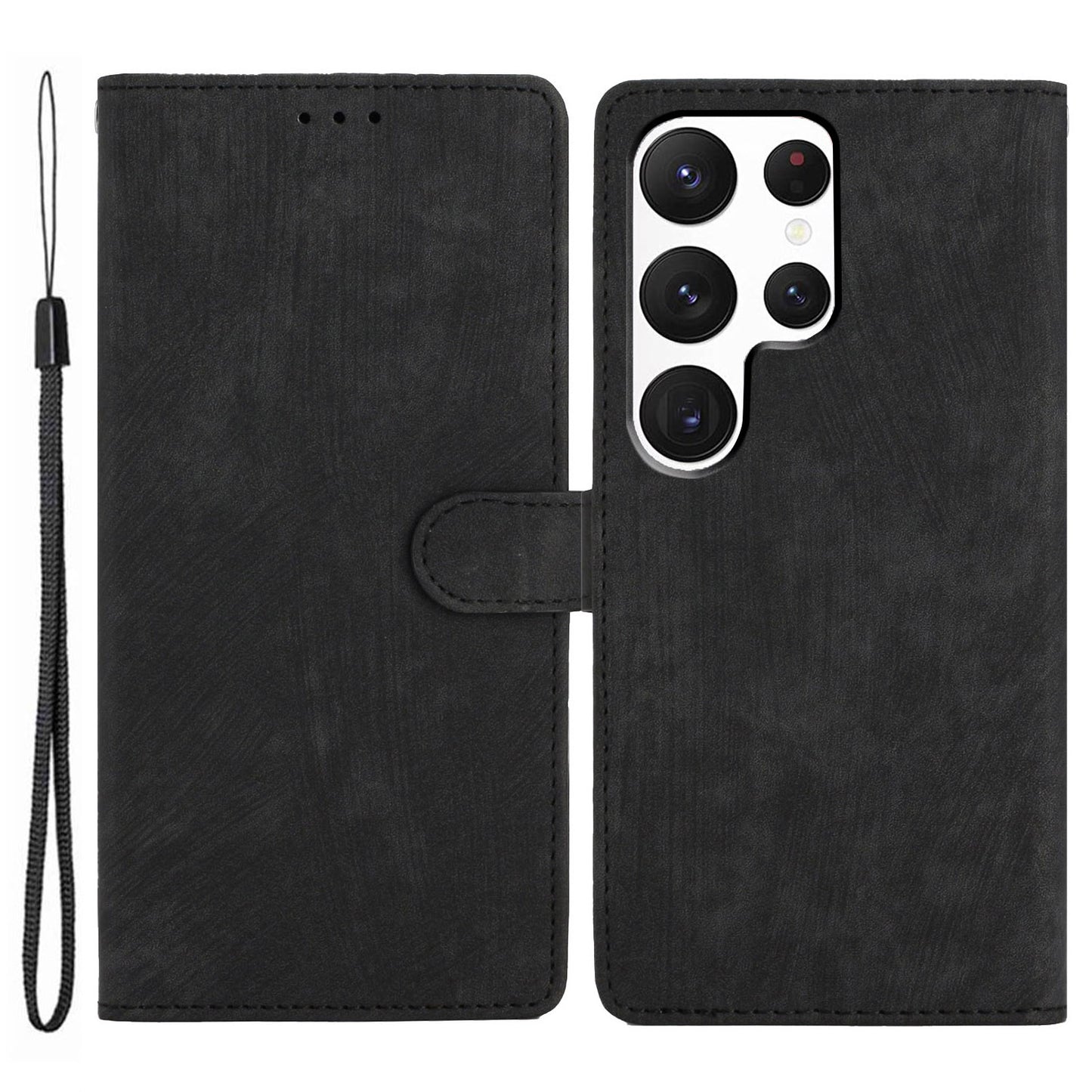 For Samsung Galaxy S24 Ultra Case Skin-touch Wallet Leather Phone Cover - Black