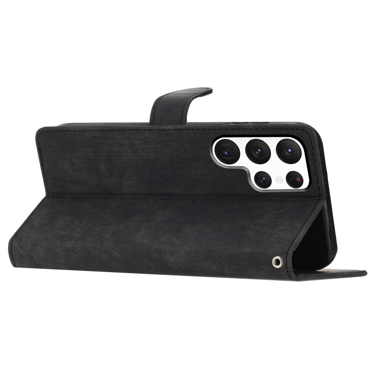 For Samsung Galaxy S24 Ultra Case Skin-touch Wallet Leather Phone Cover - Black