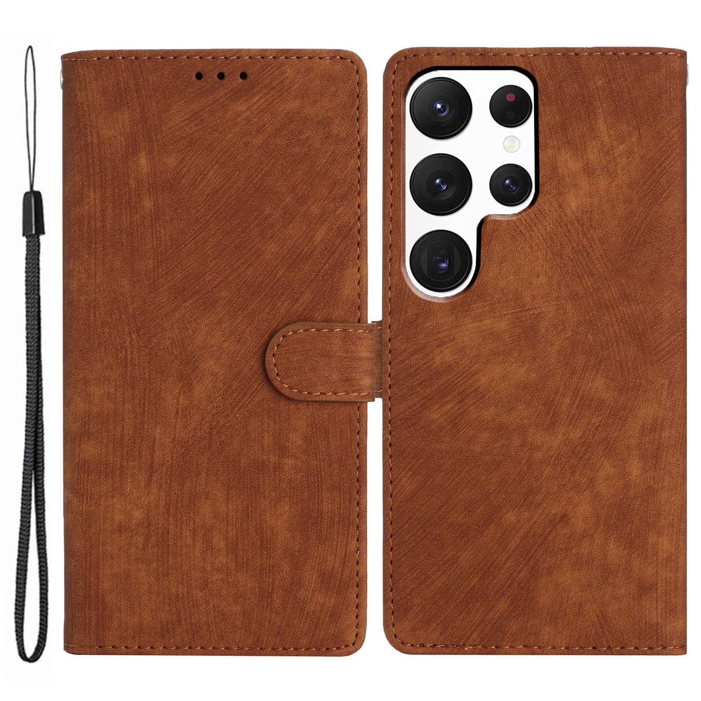 For Samsung Galaxy S24 Ultra Case Skin-touch Wallet Leather Phone Cover - Brown