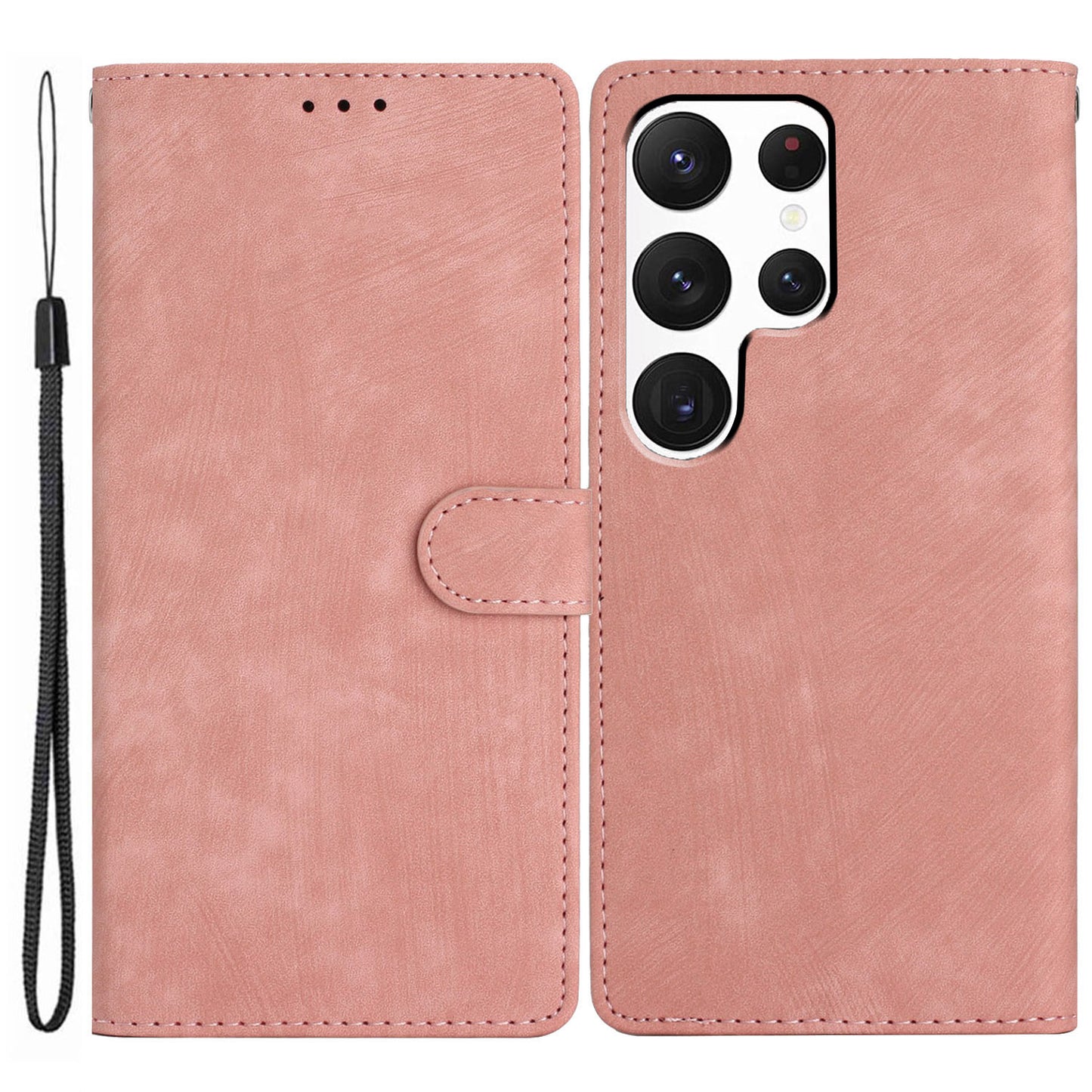 For Samsung Galaxy S24 Ultra Case Skin-touch Wallet Leather Phone Cover - Pink