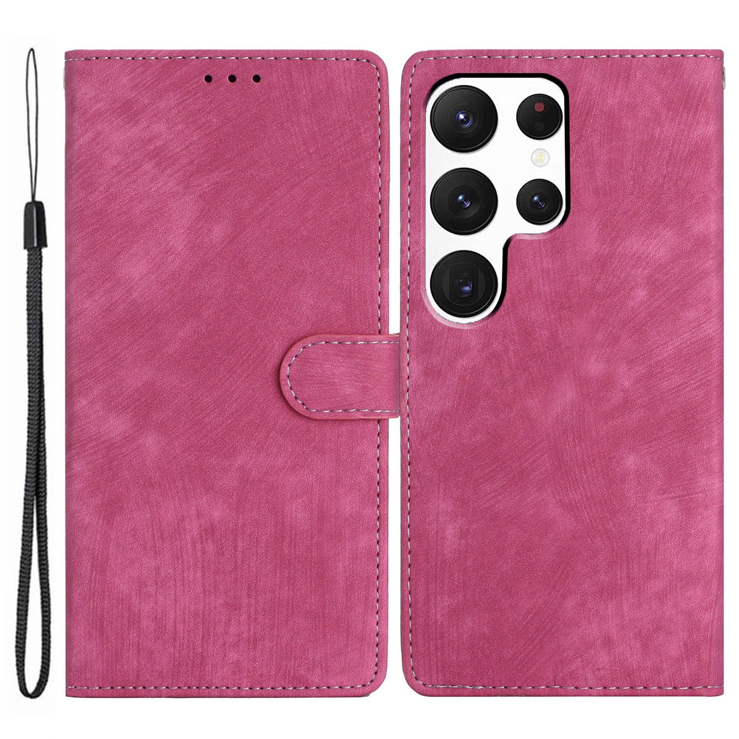 For Samsung Galaxy S24 Ultra Case Skin-touch Wallet Leather Phone Cover - Rose