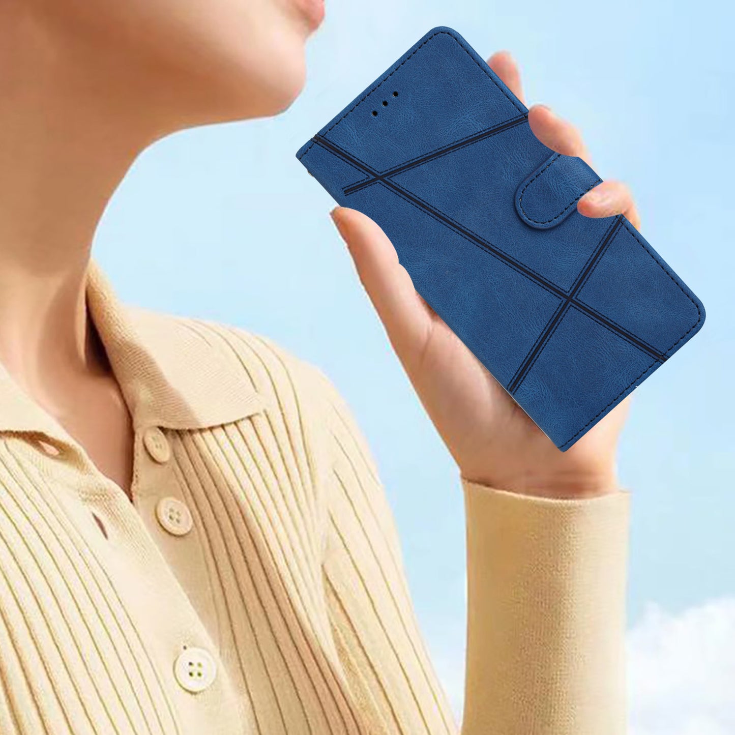For Samsung Galaxy S24 Case PU Leather Wallet Imprinted Phone Cover - Blue