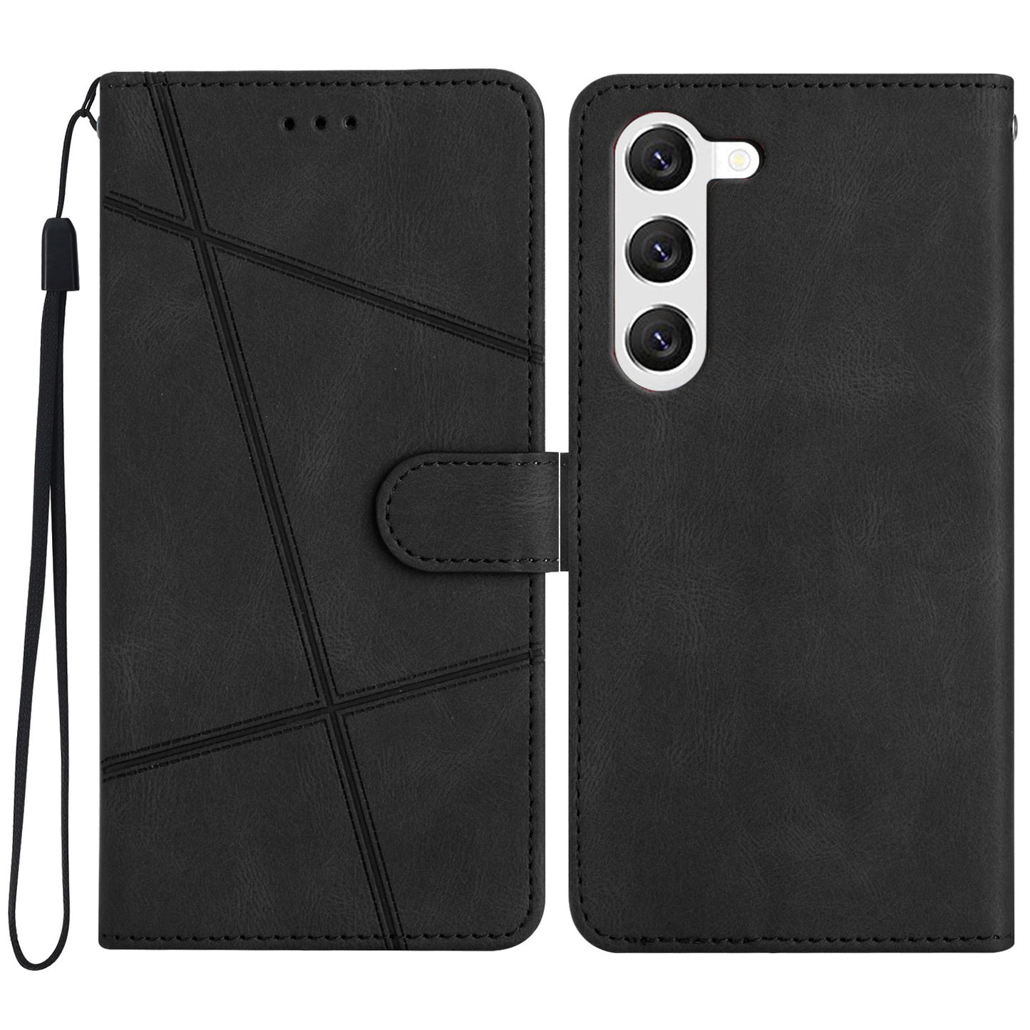 For Samsung Galaxy S24 Case PU Leather Wallet Imprinted Phone Cover - Black